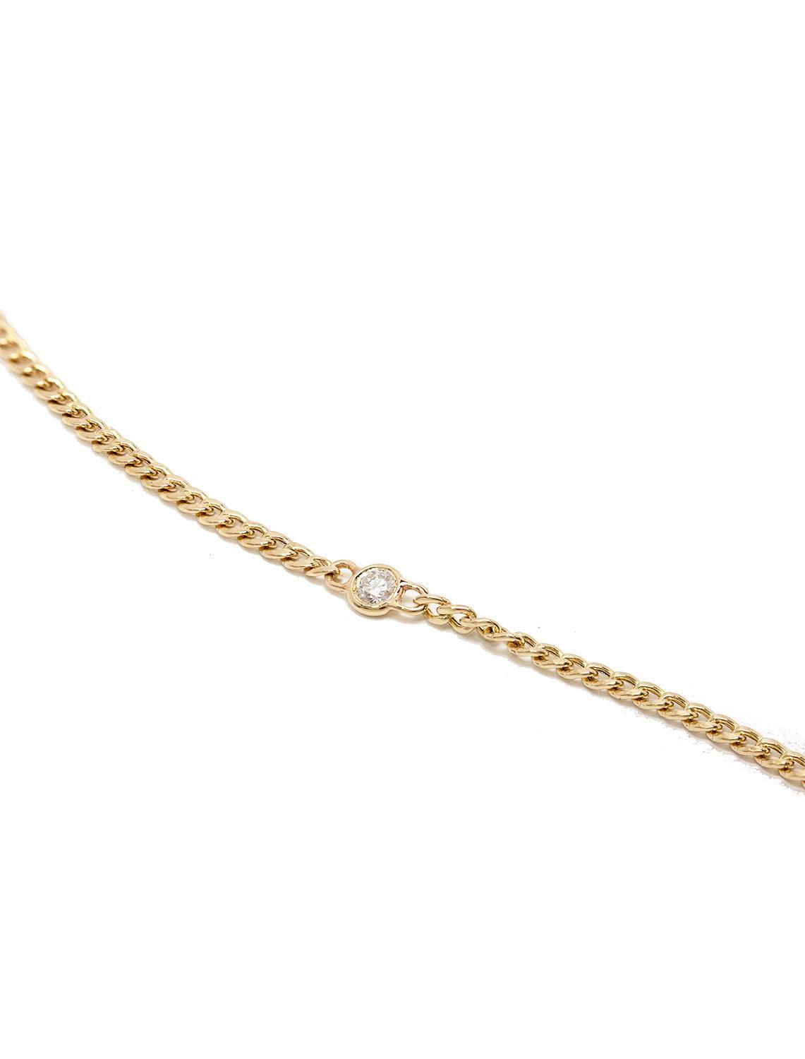 14k extra small curb chain with floating diamond bracelet | 6-7" - Image 4