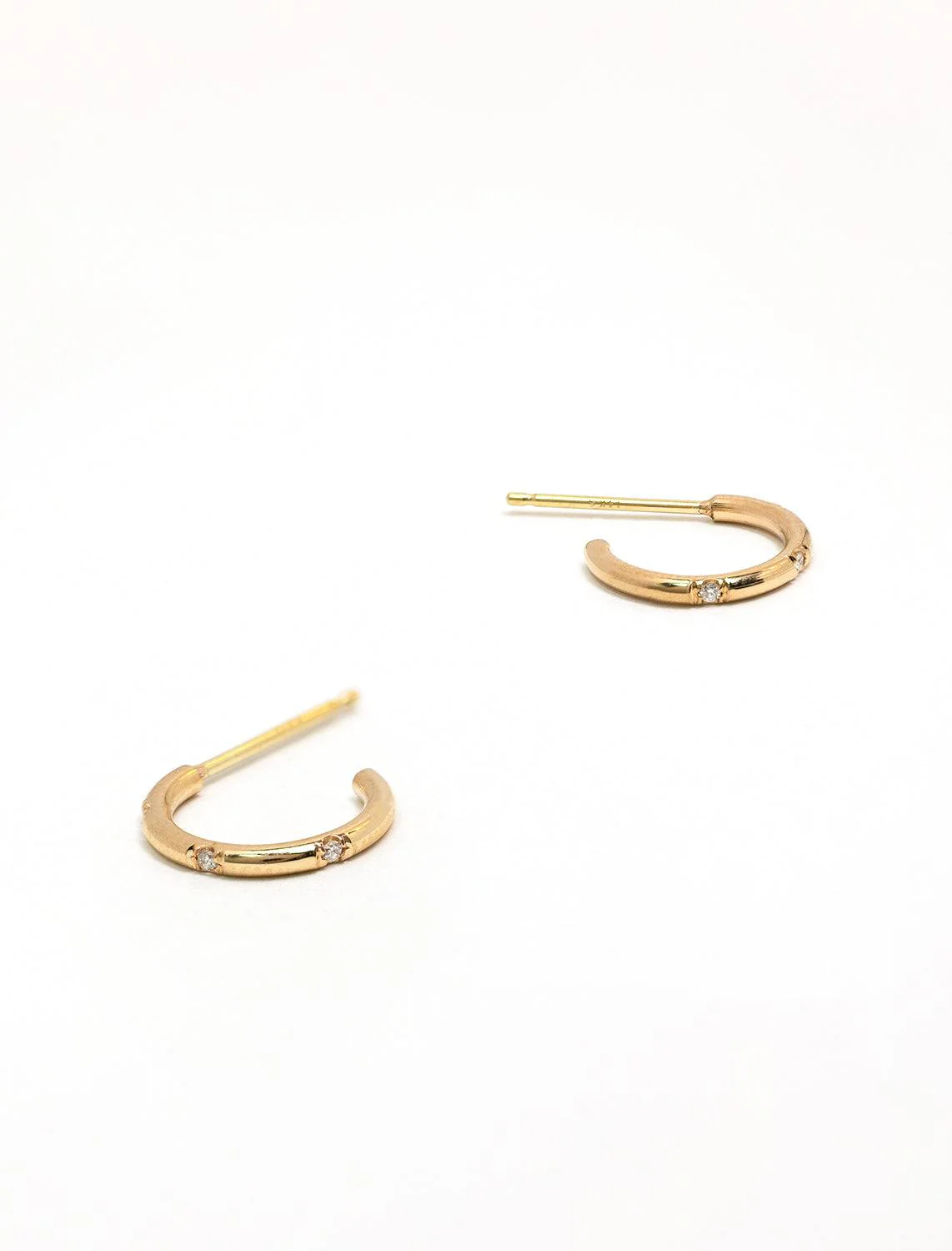14k huggie hoops with bead set diamonds - Image 3