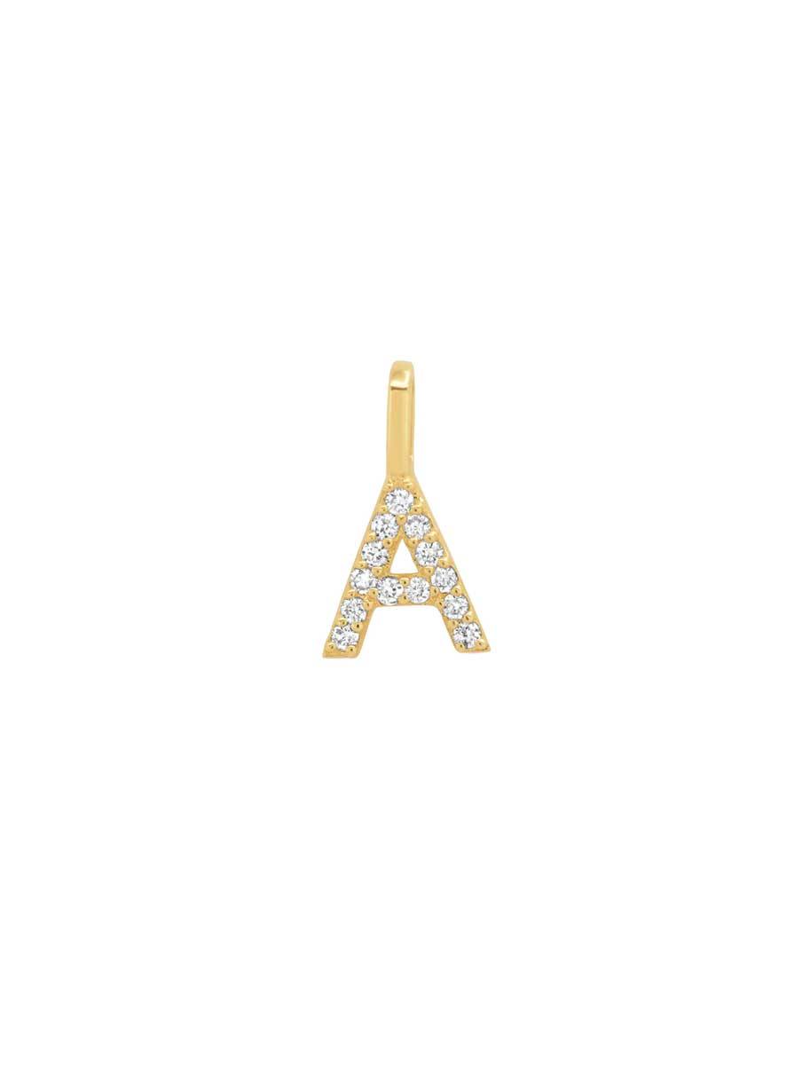 14k pave diamond initial charm - A