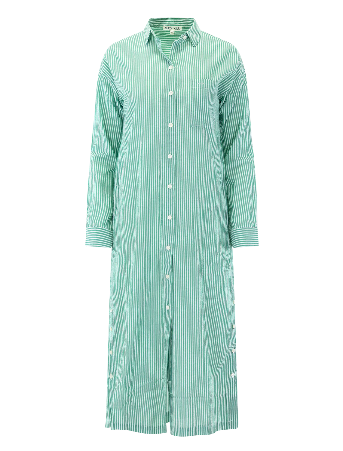 kerry seersucker shirtdress in green and white stripe