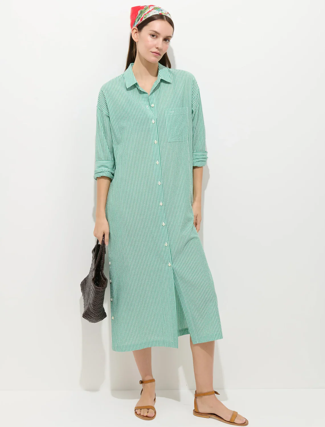 kerry seersucker shirtdress in green and white stripe - Image 2