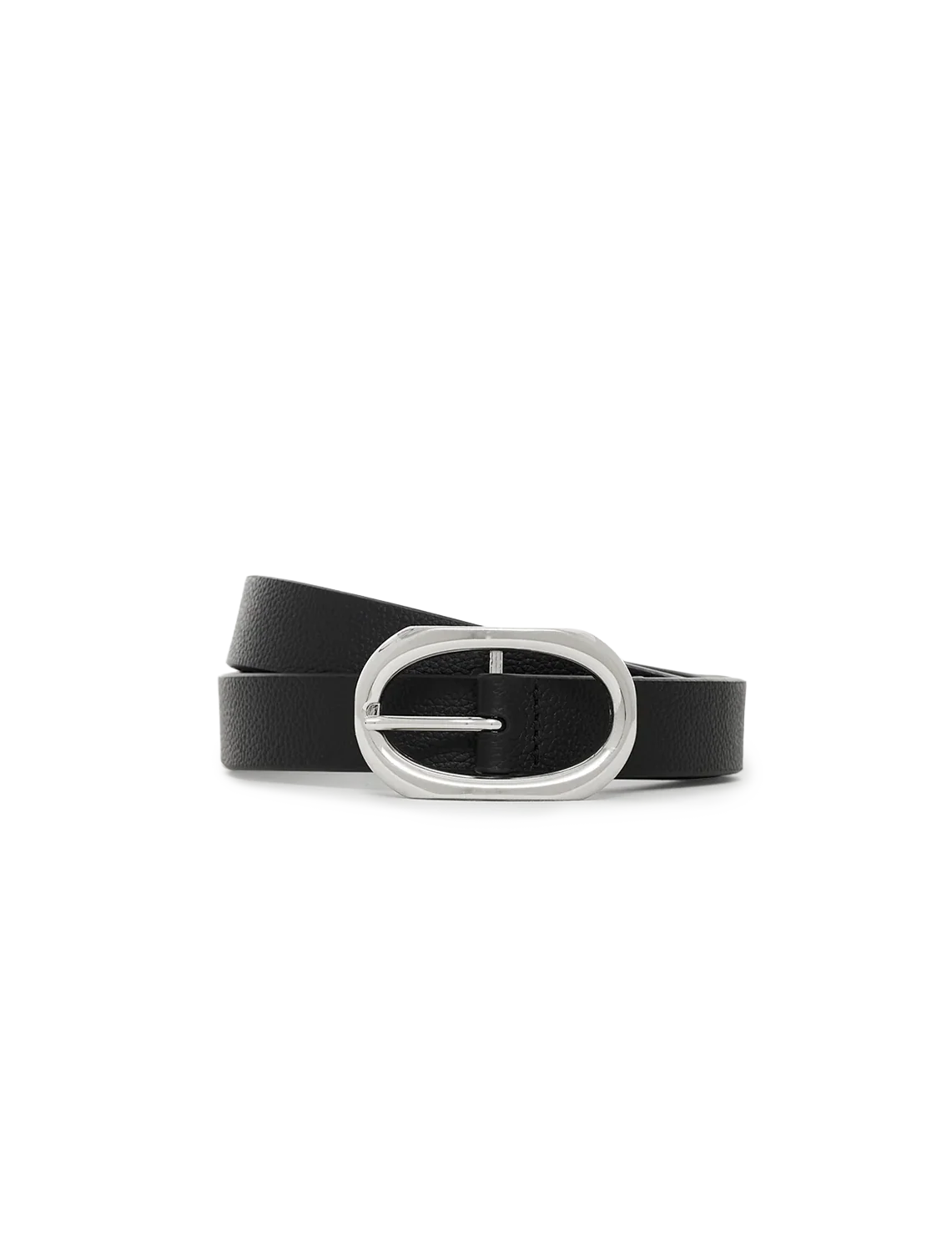small signature link belt in black pebbled leather