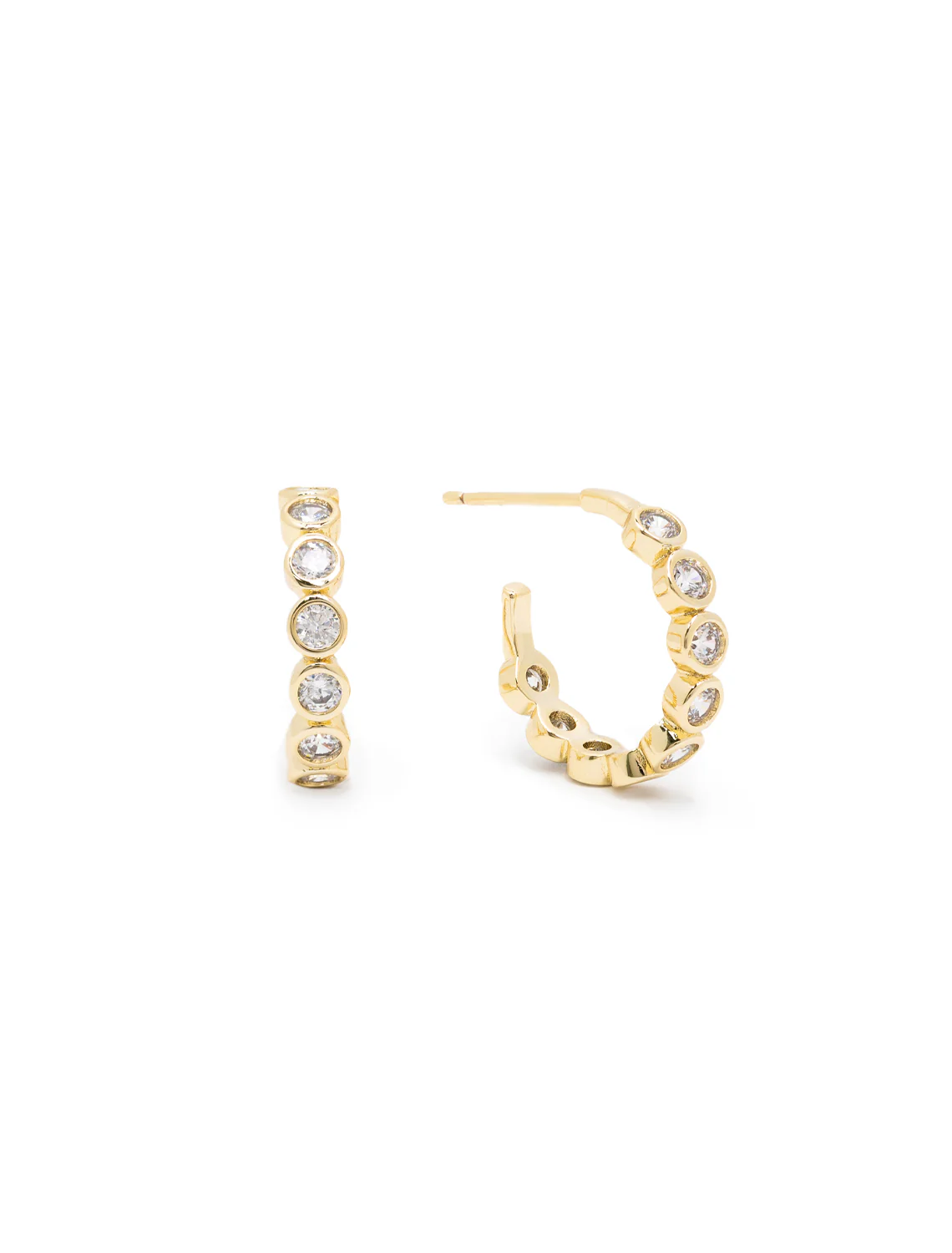 bezel set cz baby hoops in gold