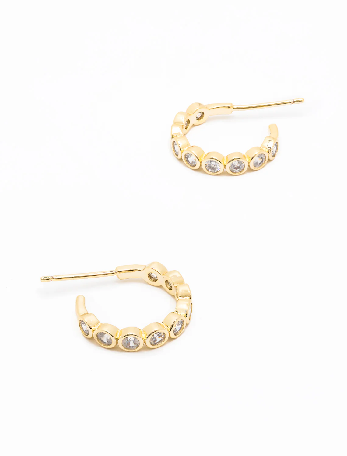 bezel set cz baby hoops in gold - Image 2