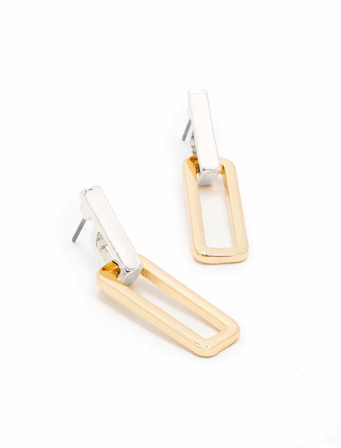 paperclip chain post earrings in two tone - Image 2