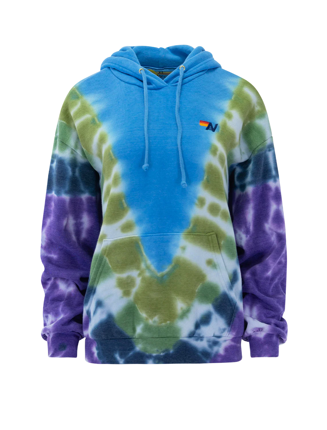 hand dyed v relaxed hoodie in tie dye ocean and purple