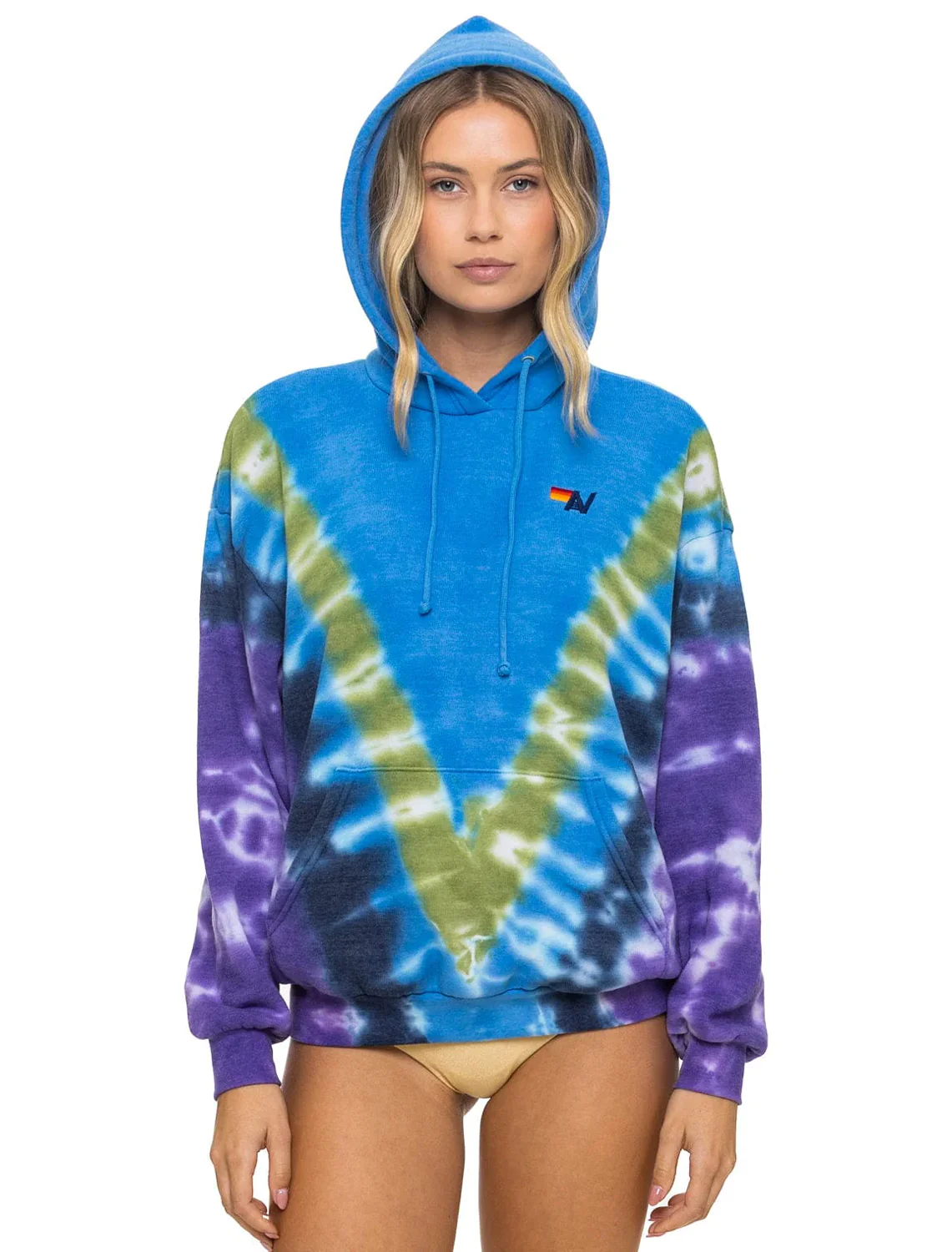 hand dyed v relaxed hoodie in tie dye ocean and purple - Image 2