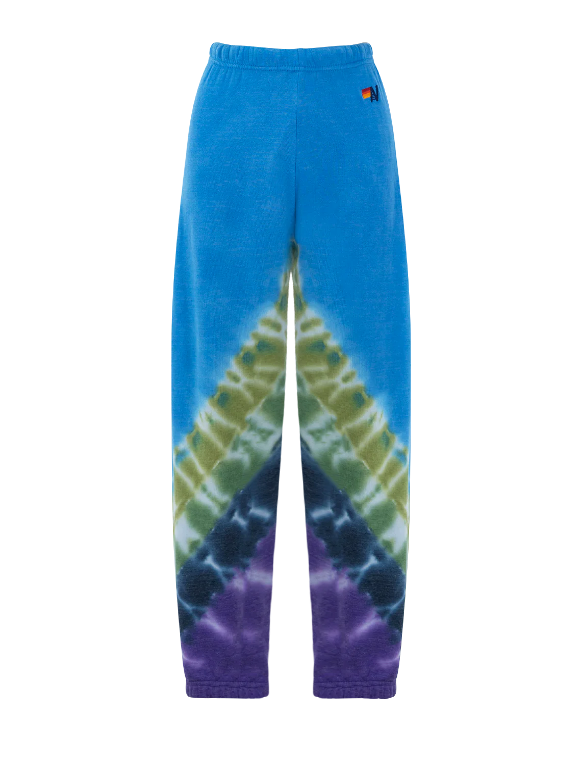 hand dyed v sweatpants in tie dye ocean and purple