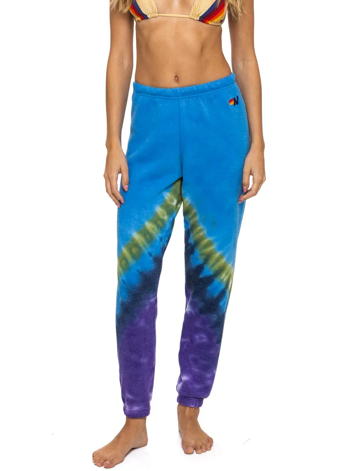 hand dyed v sweatpants in tie dye ocean and purple - Image 2