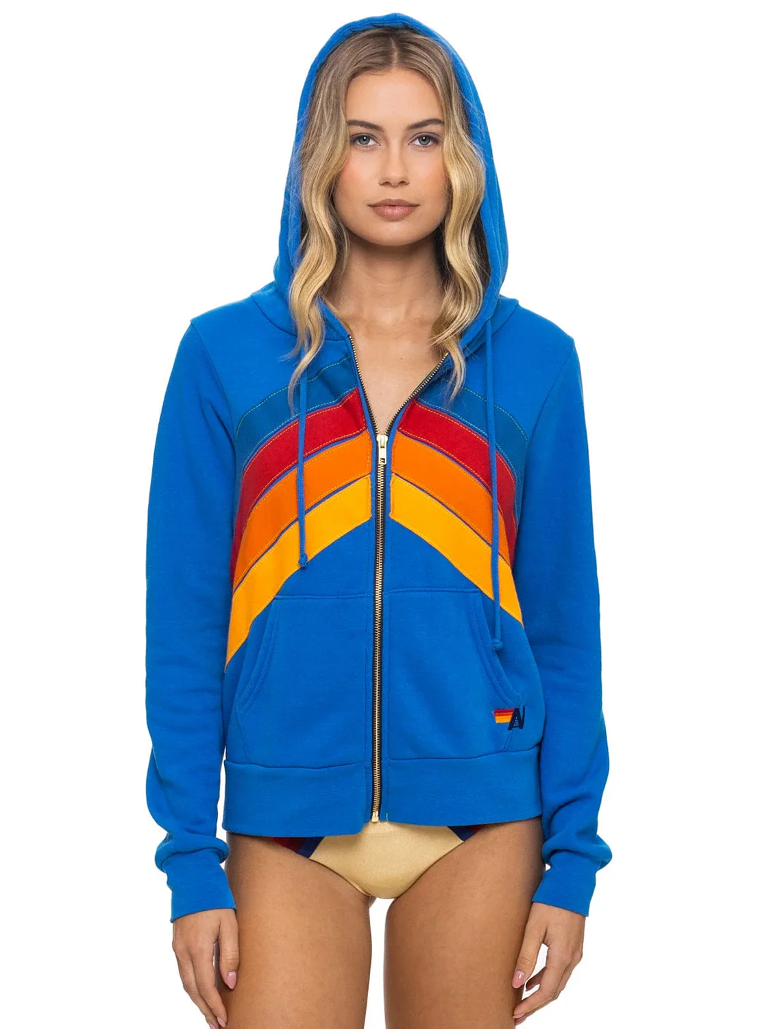 mountain stitch chevron 4 zip hoodie in adventure blue - Image 2