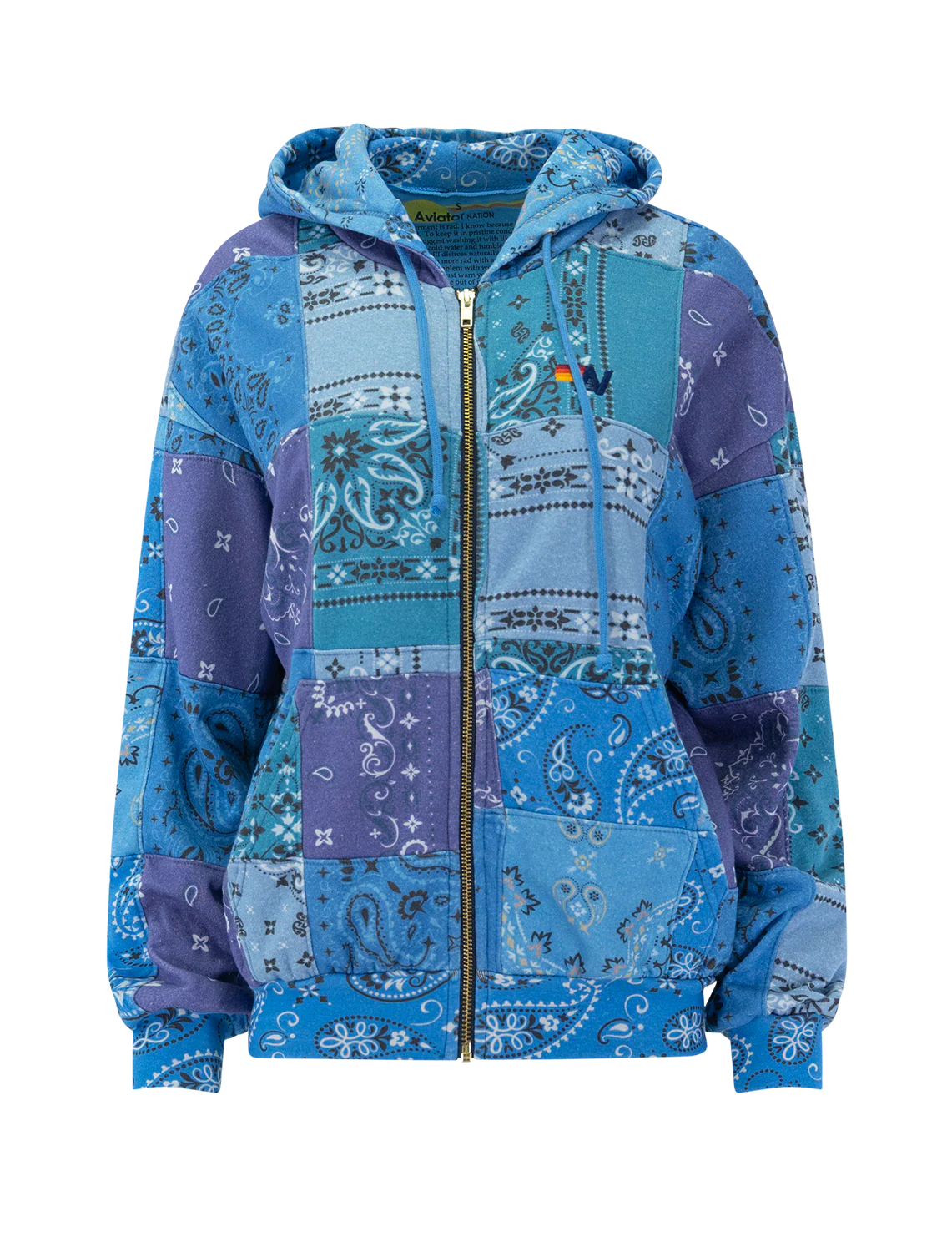 quilted bandana relaxed zip up hoodie in blue