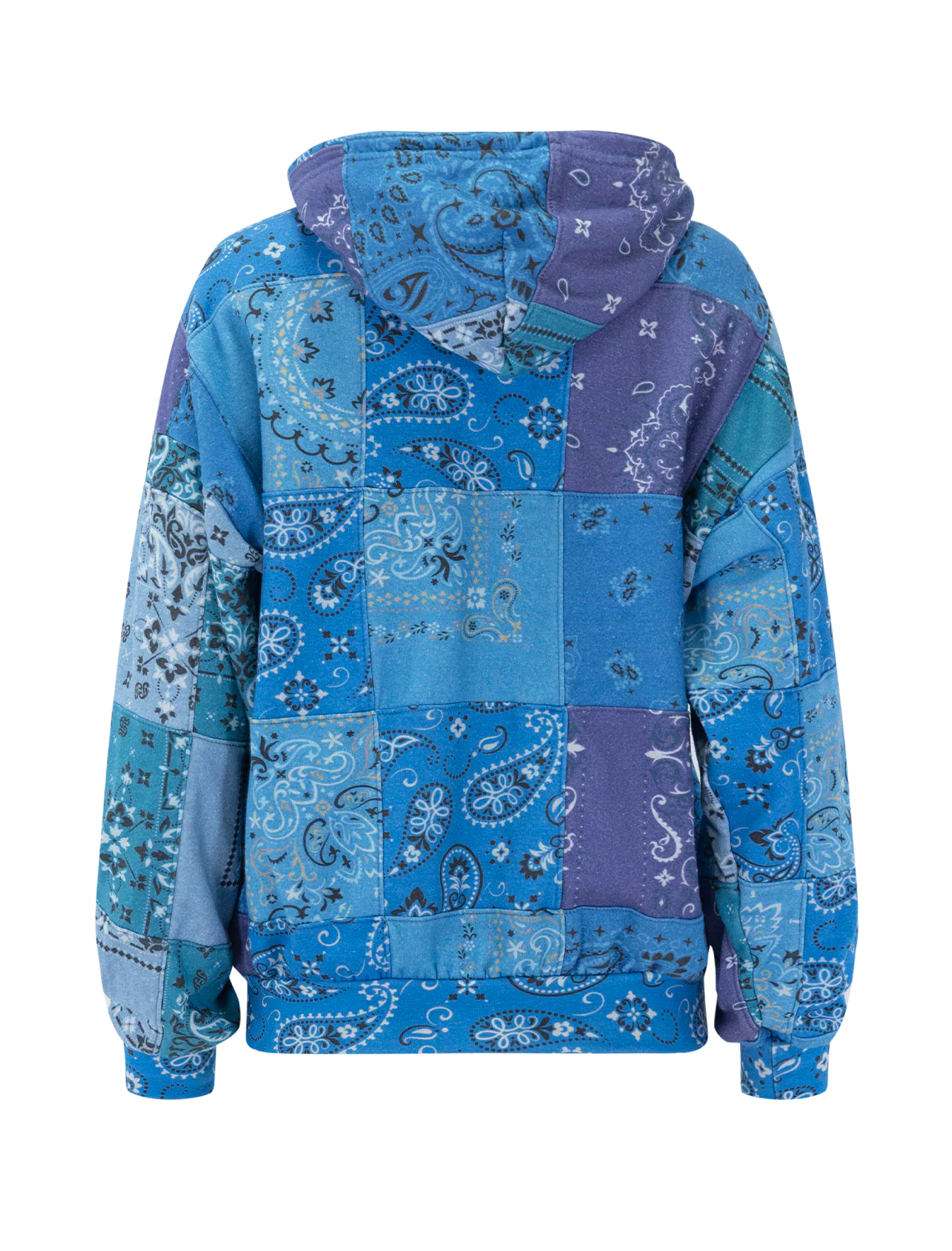 quilted bandana relaxed zip up hoodie in blue - Image 3