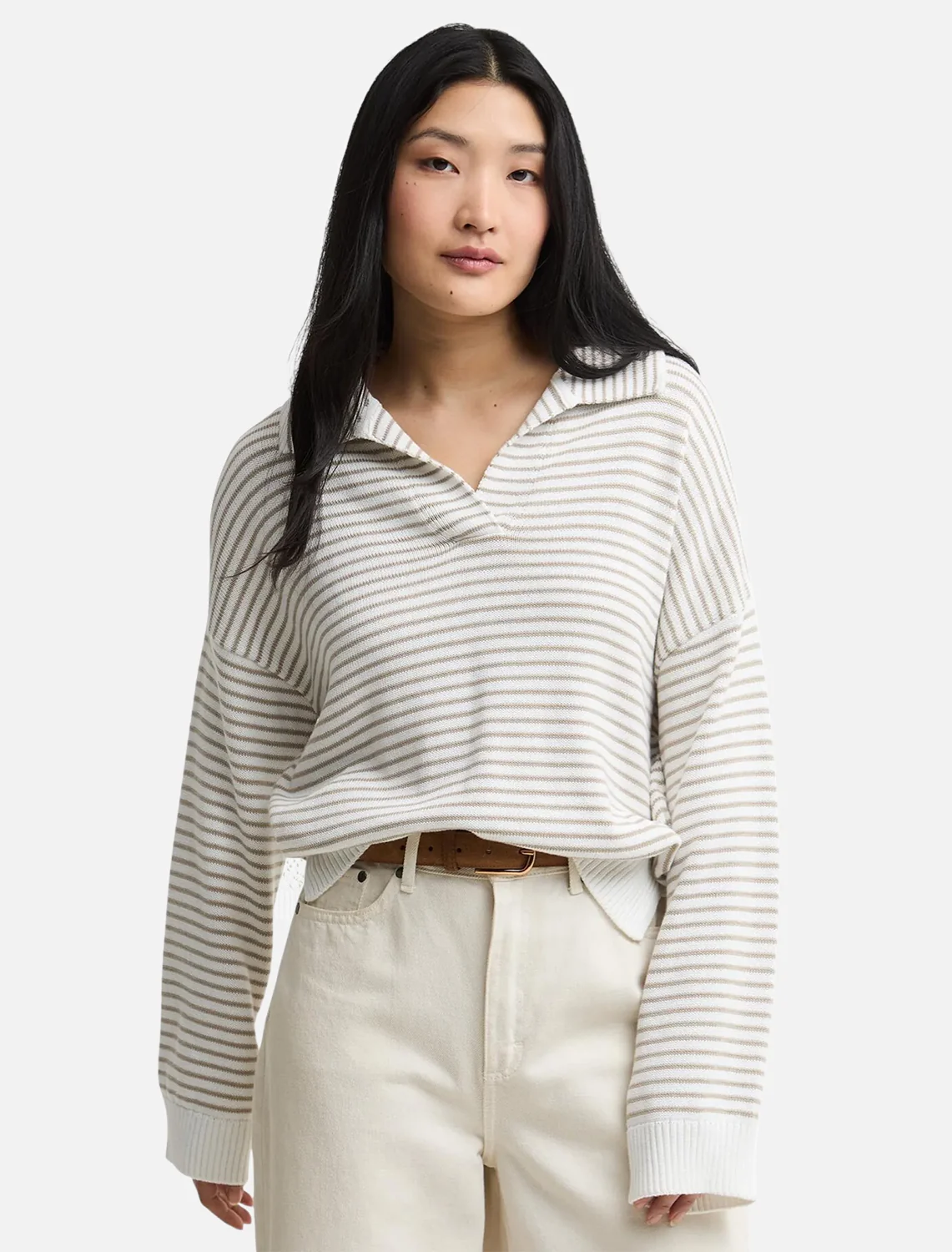 aylesby knit jumper in cloud and sand stripe - Image 2