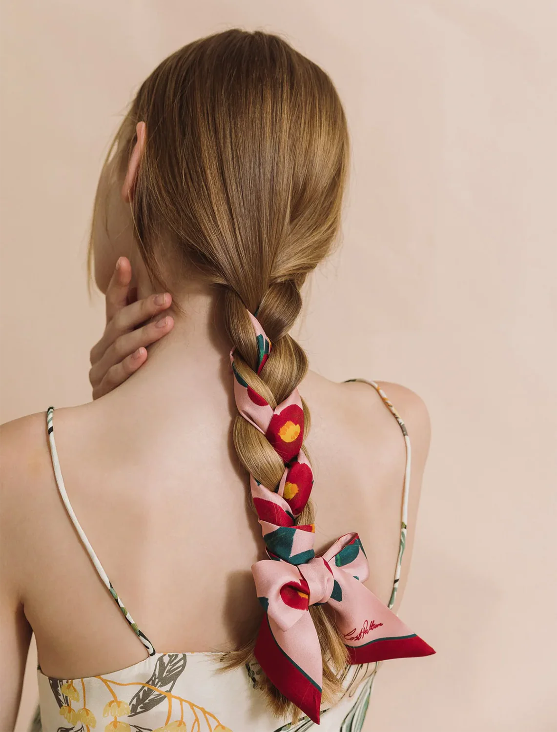 camelia skinny scarf in red and pink floral - Image 2