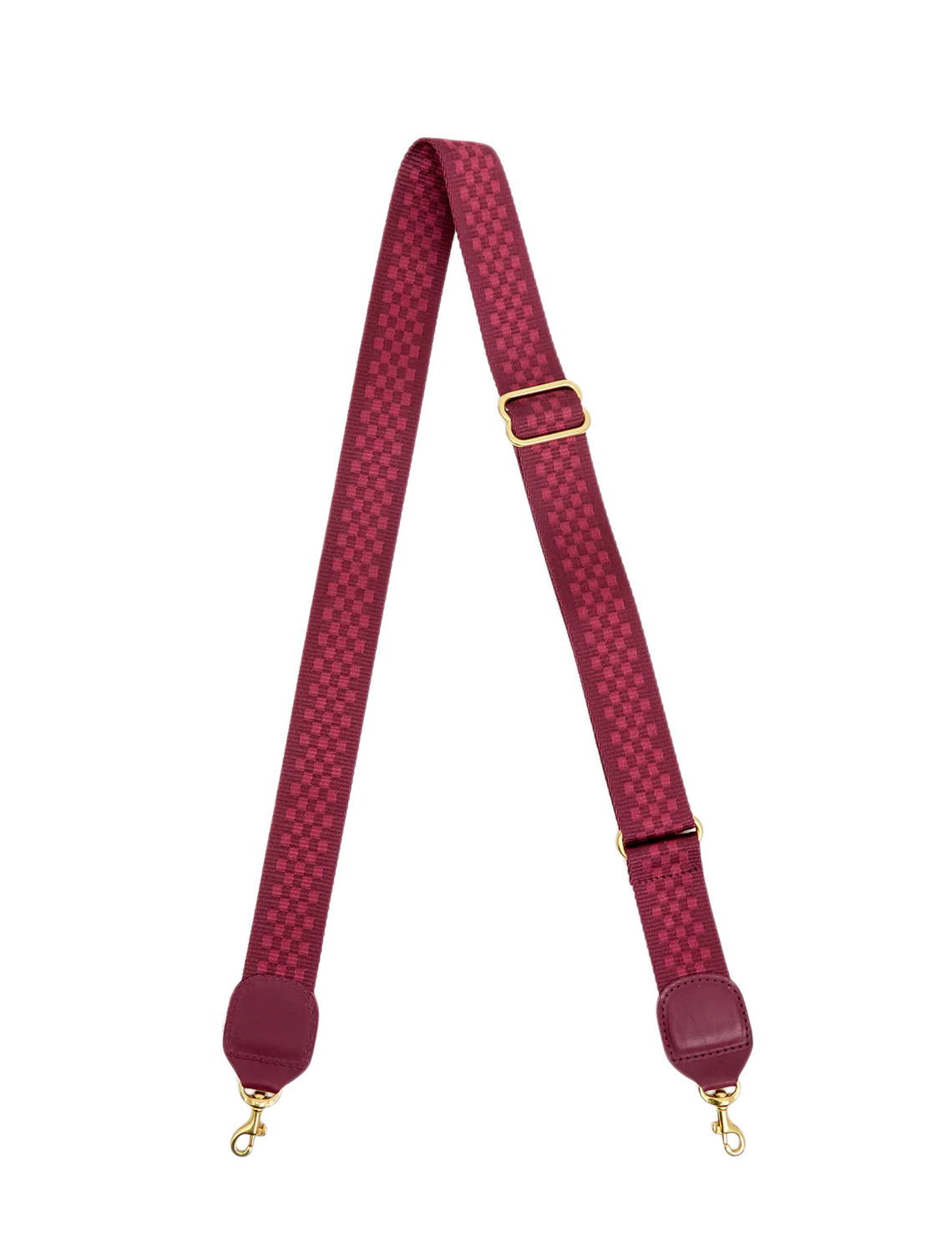 adjustable crossbody strap in plummy checkered