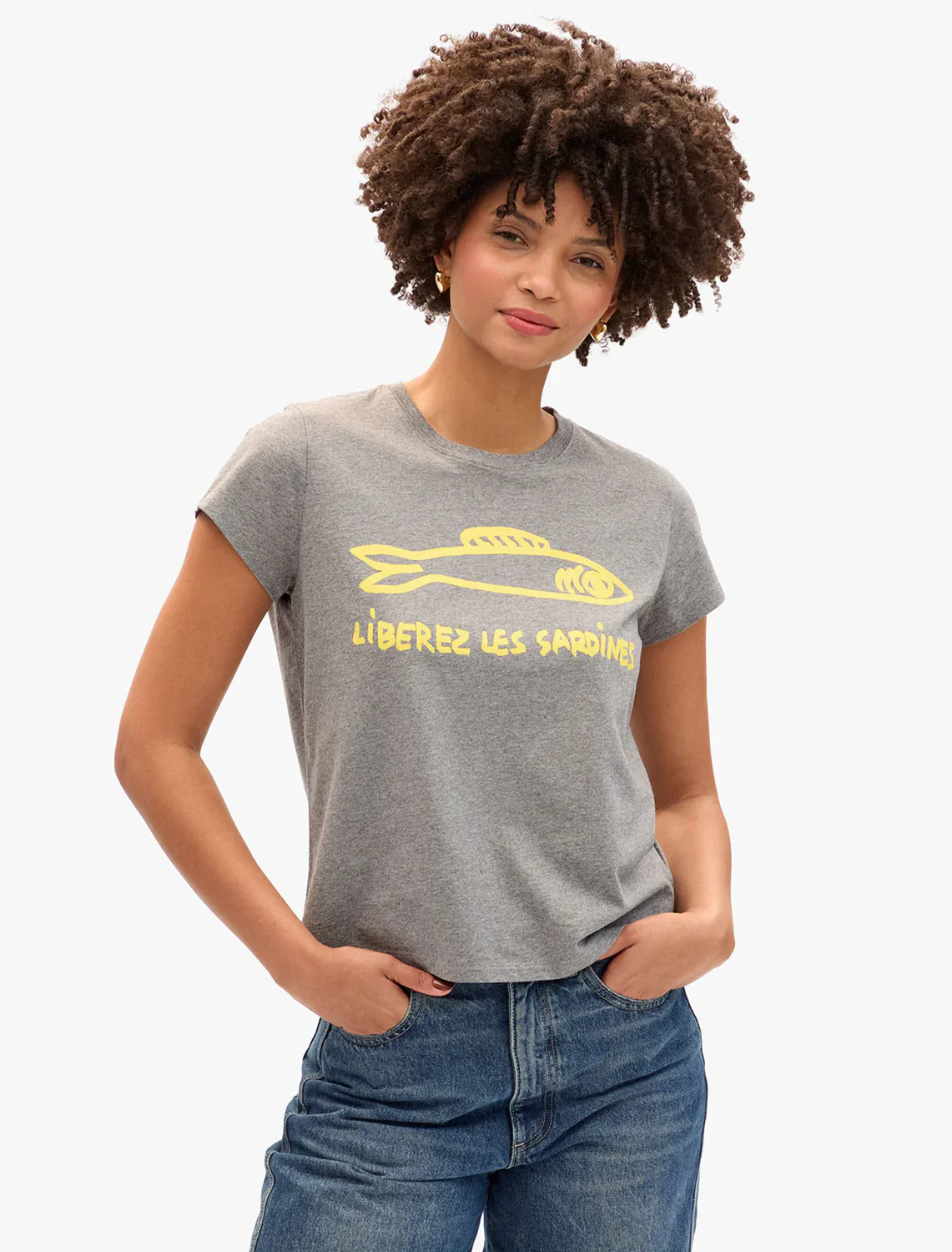 liberez les sardines tee in grey melange and marigold - Image 2