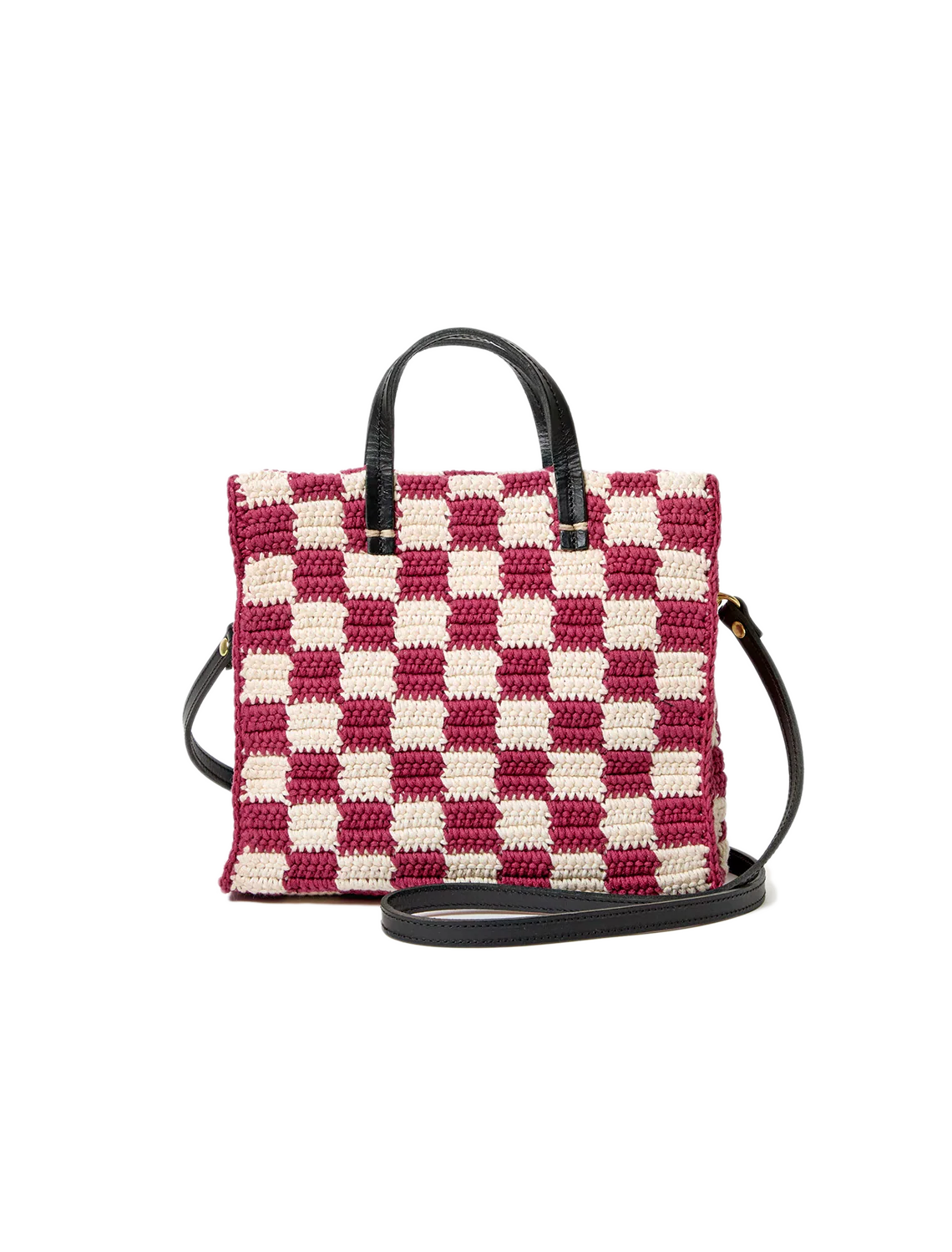 petit summer simple tote in plummy and cream checker