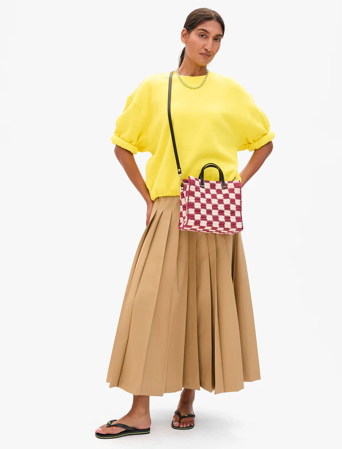petit summer simple tote in plummy and cream checker - Image 2