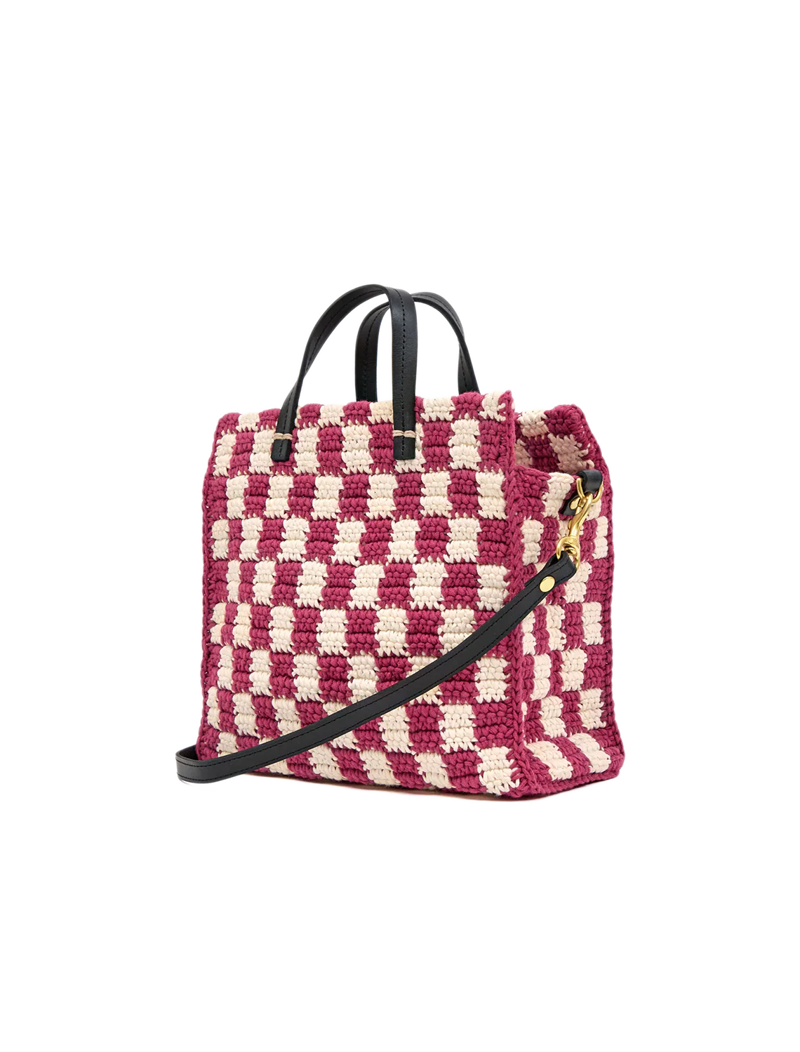 petit summer simple tote in plummy and cream checker - Image 3