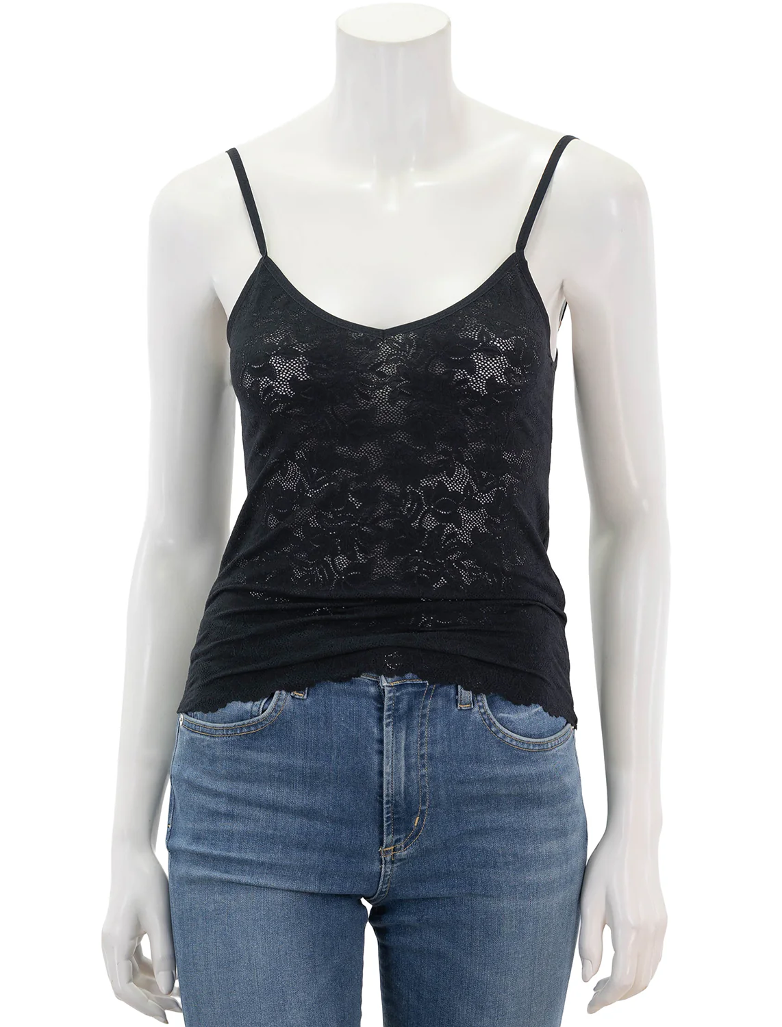 soft stretch recycled lace cami in black