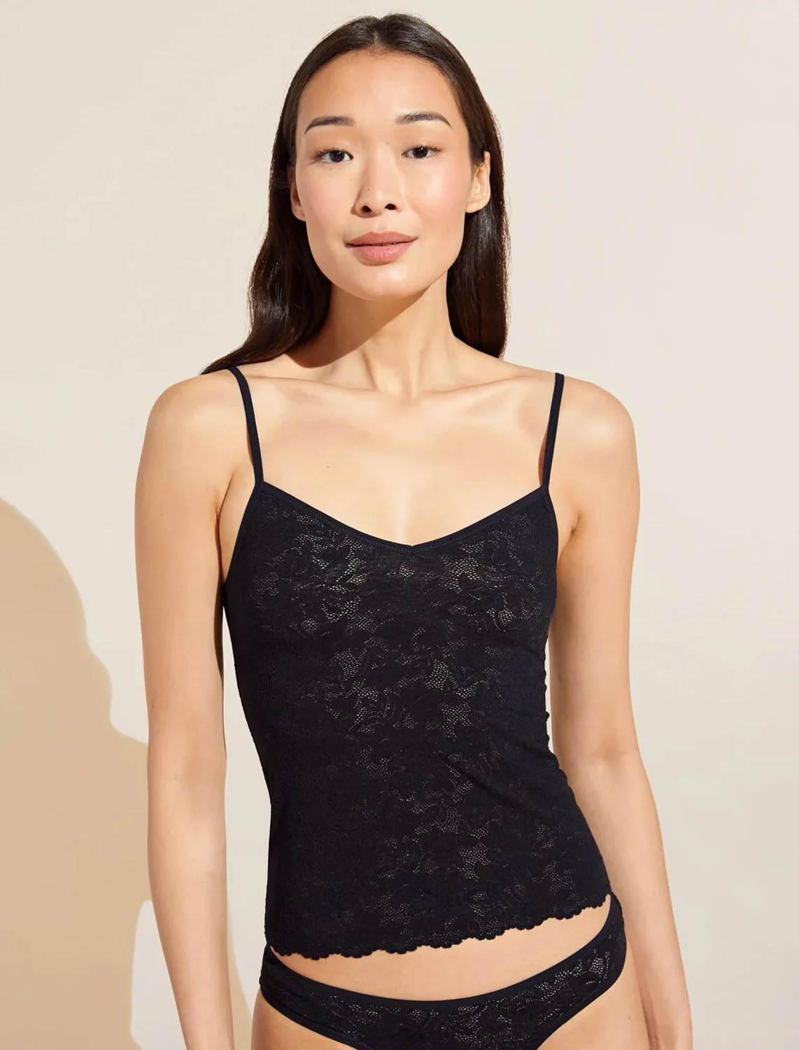 soft stretch recycled lace cami in black - Image 2