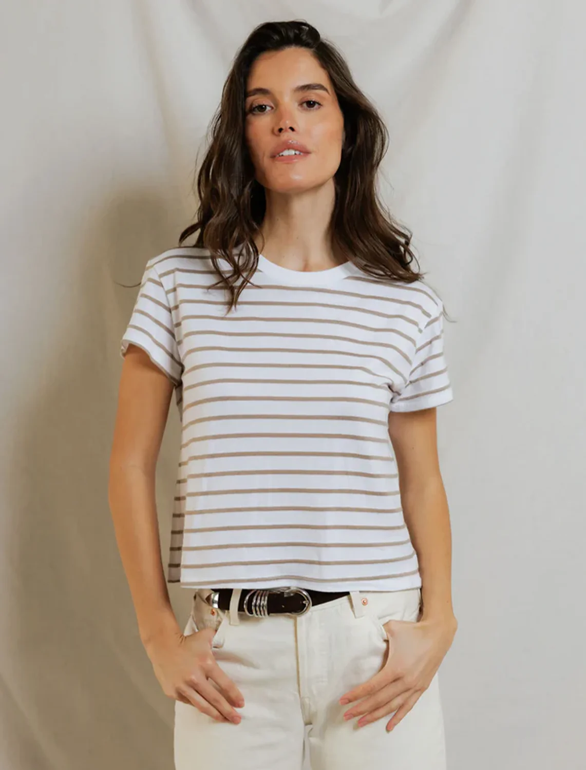 everett crewneck tee in driftwood stripe - Image 2