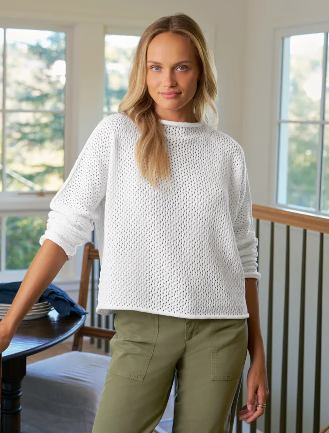 monterey pointelle sweater in white - Image 2