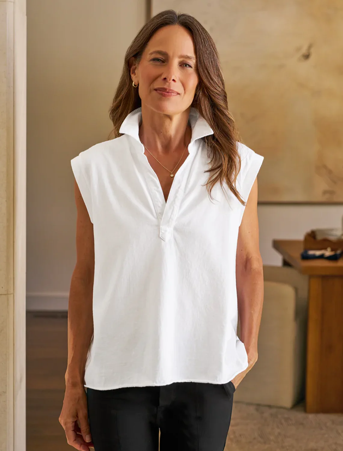 olivia popover collar tank in white - Image 2