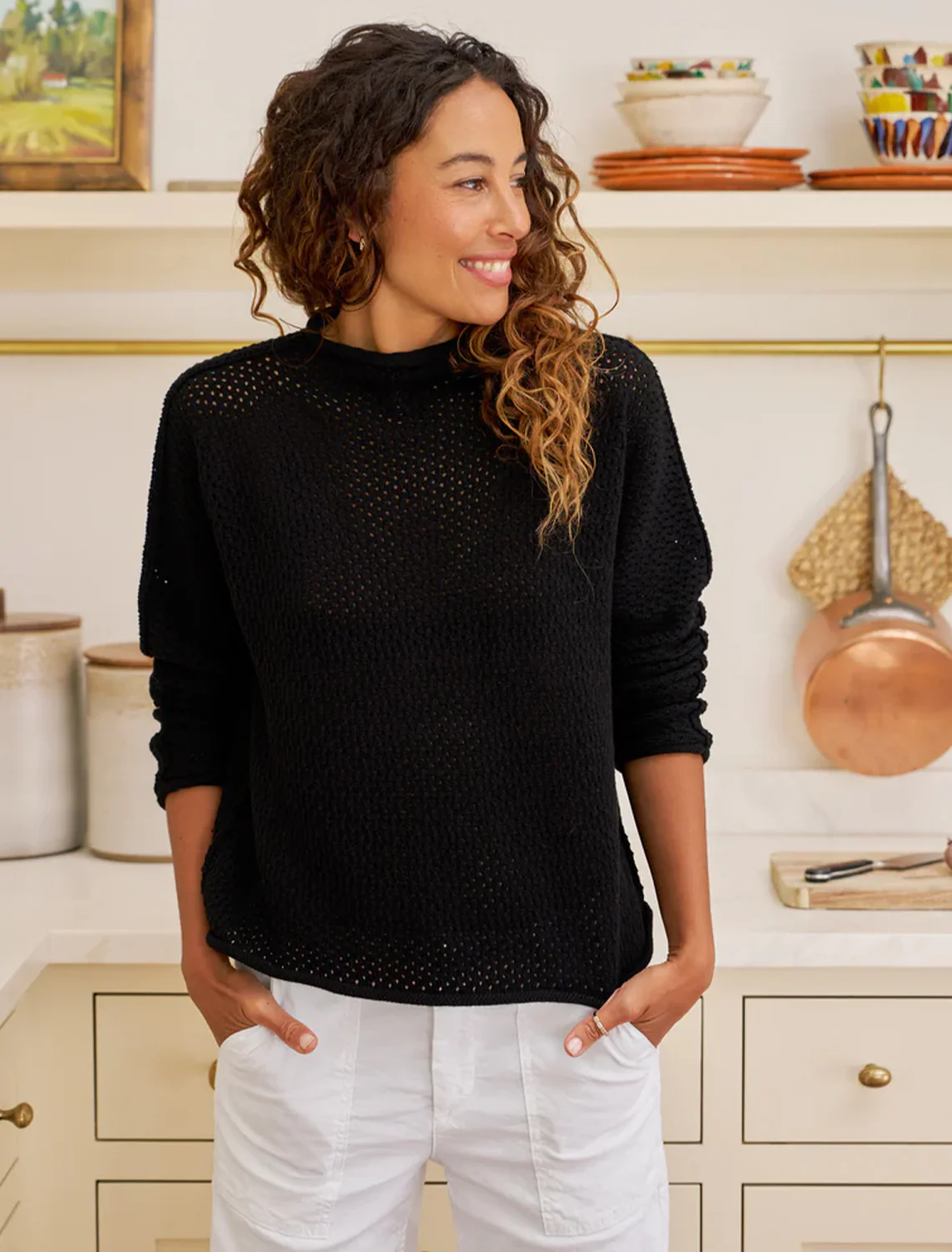 pointelle sweater in black - Image 2