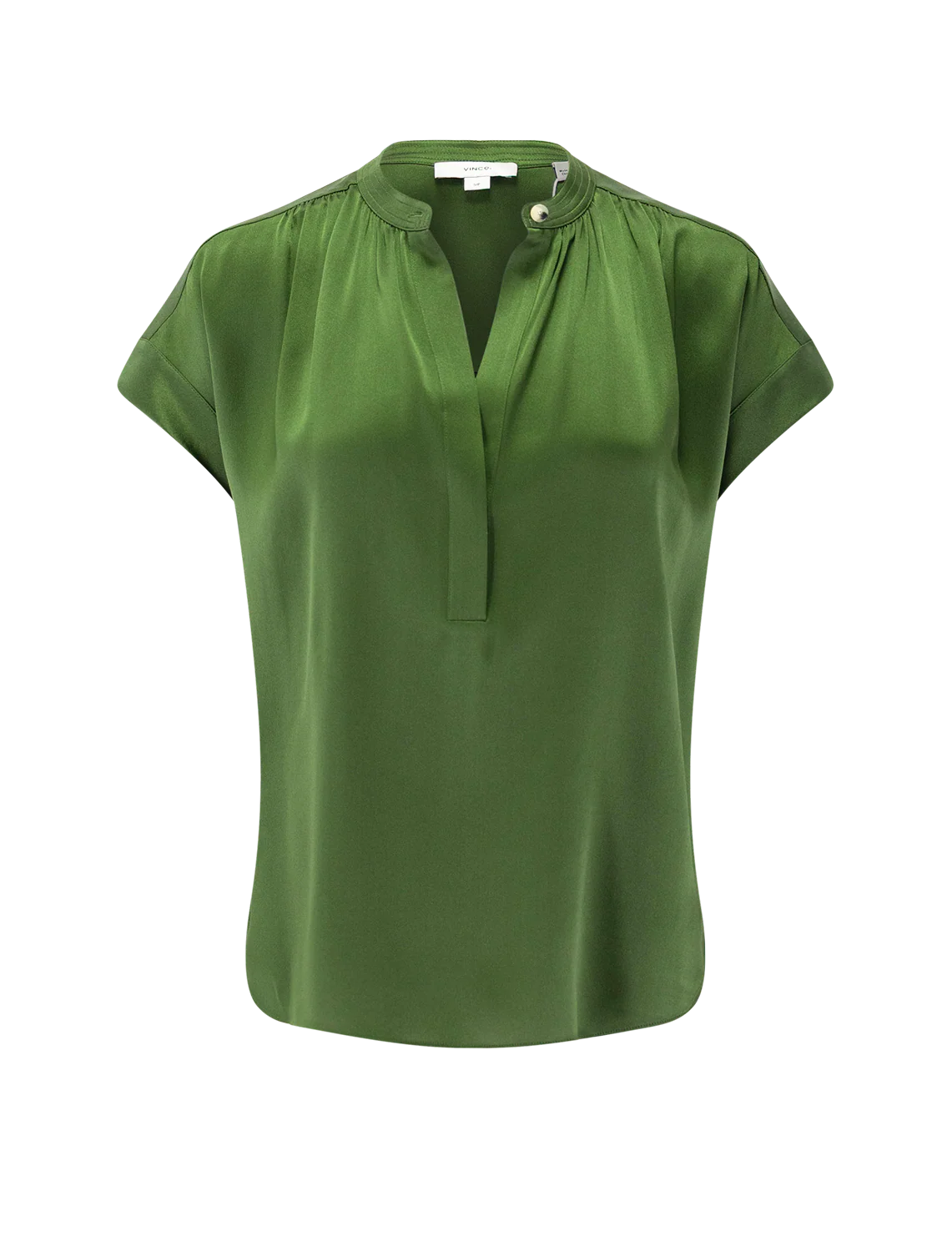 gathered neck cap sleeve blouse in herb