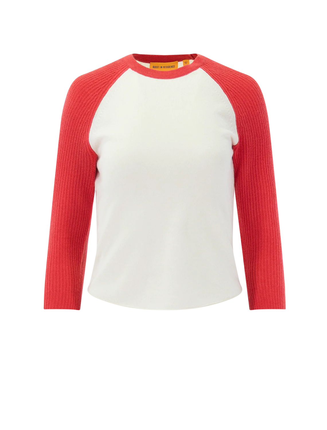 cashmere baseball tee in cream and scarlet