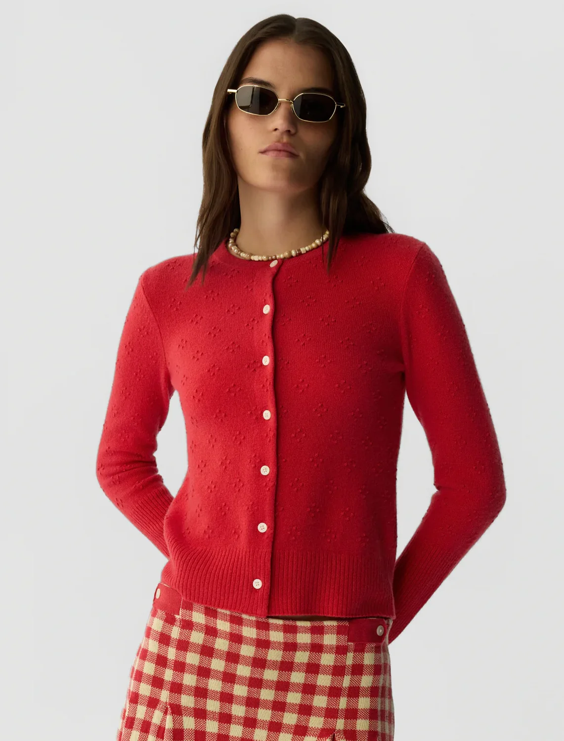 compass jane cardigan in scarlet - Image 2