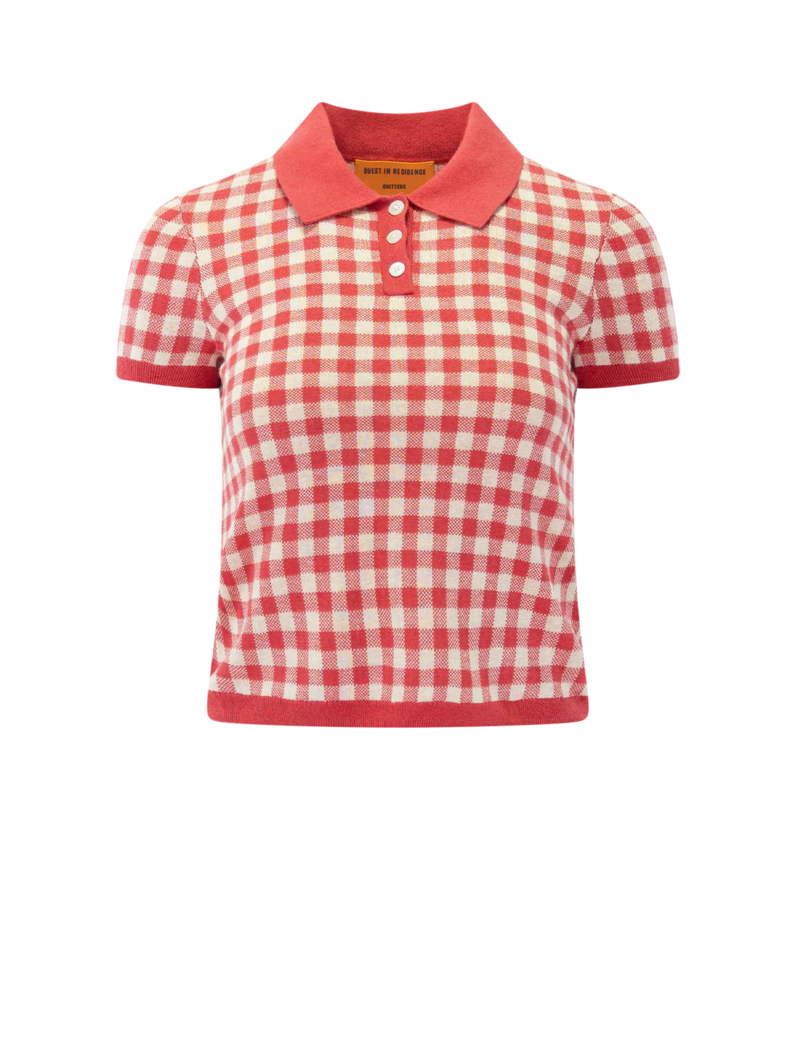 gingham polo in scarlet and mist
