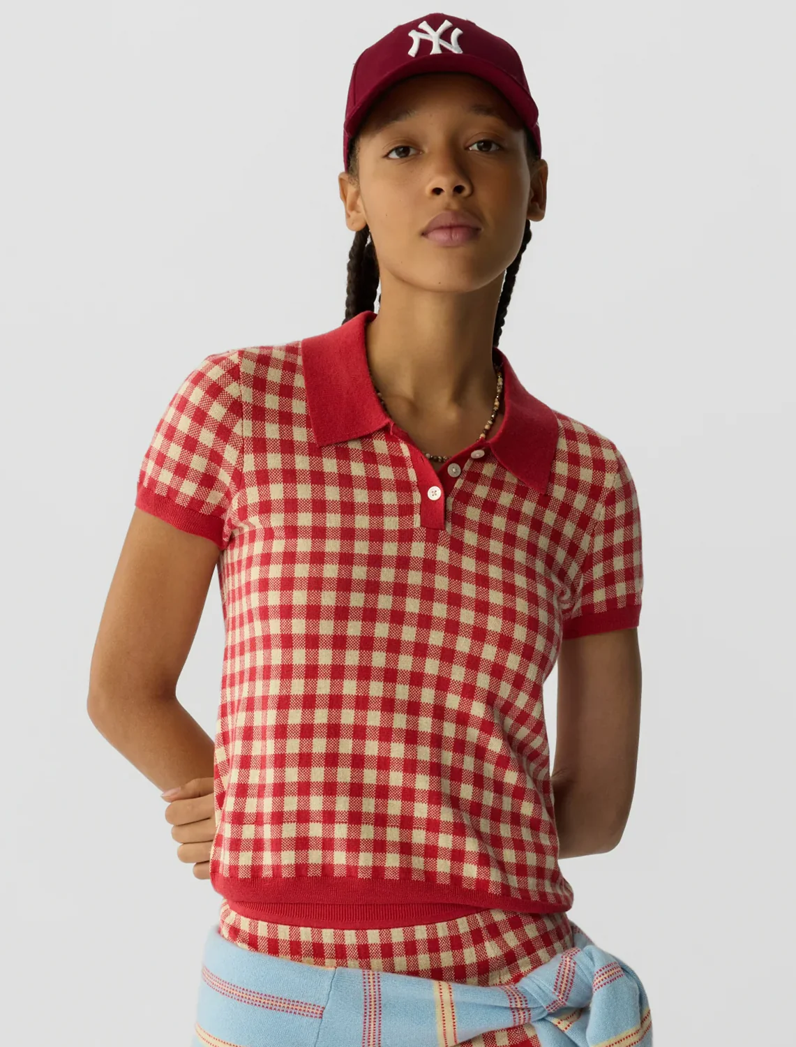 gingham polo in scarlet and mist - Image 2