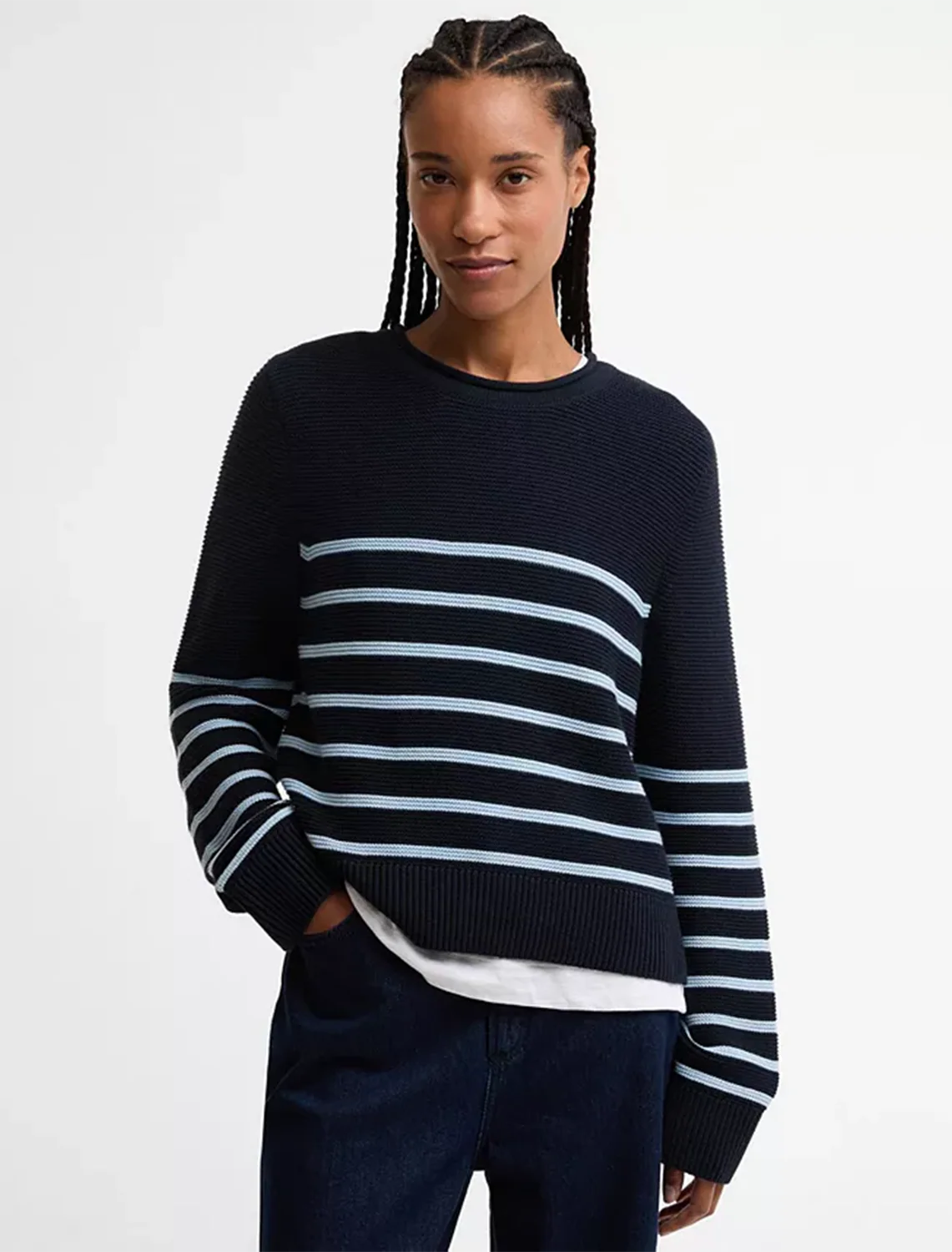 hinton knit jumper in dark navy stripe - Image 2