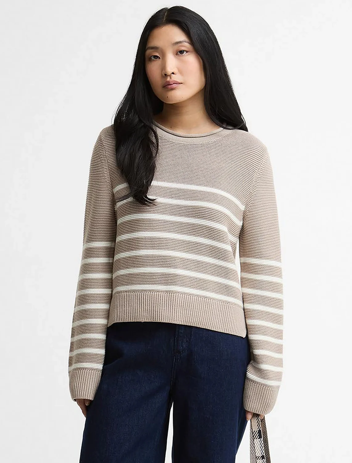 hinton knit jumper in light sand stripe - Image 2