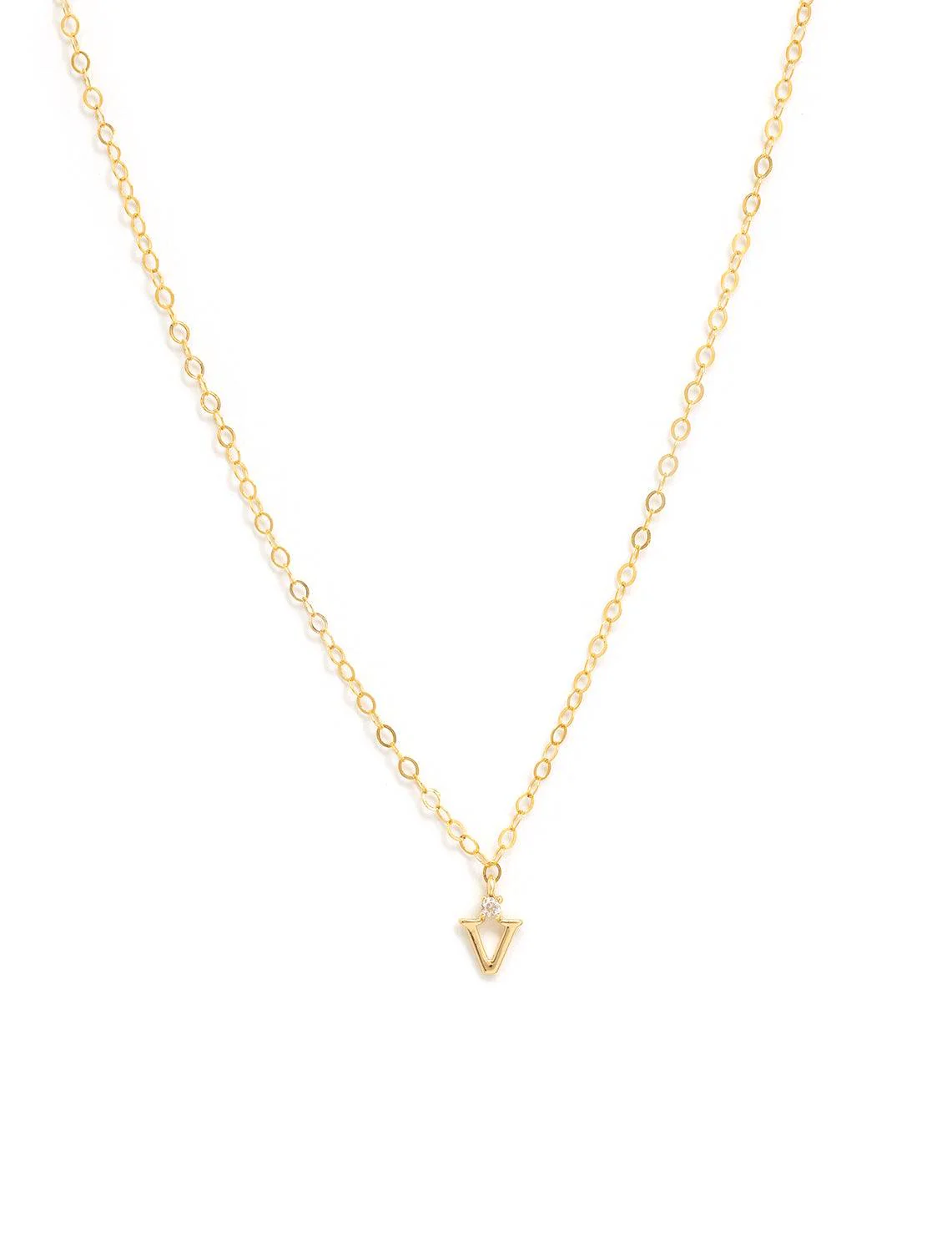 initial and cz necklace in gold | V