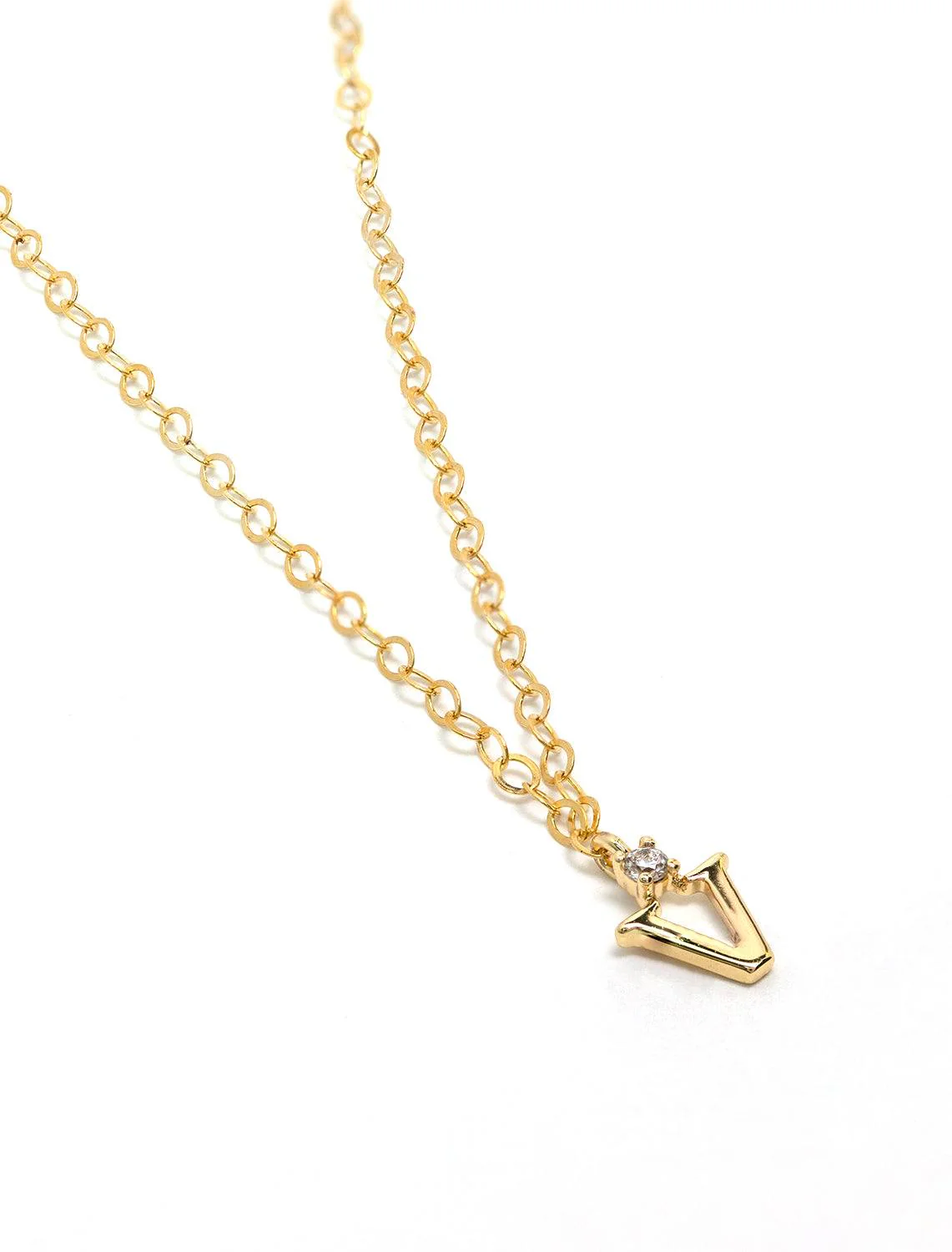 initial and cz necklace in gold | V - Image 2