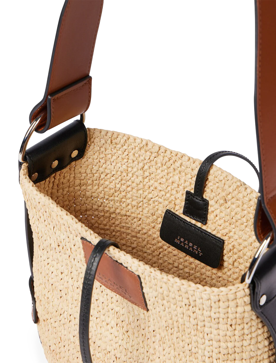 mini bayia raffia crossbody in natural and cognac - Image 3