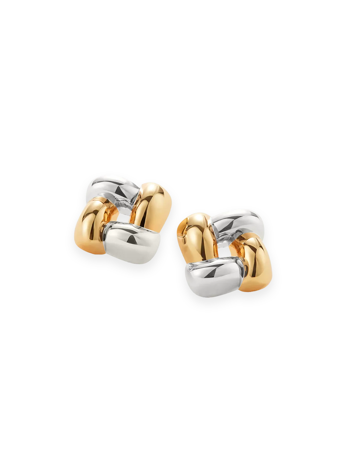 medium woven square earrings in two tone