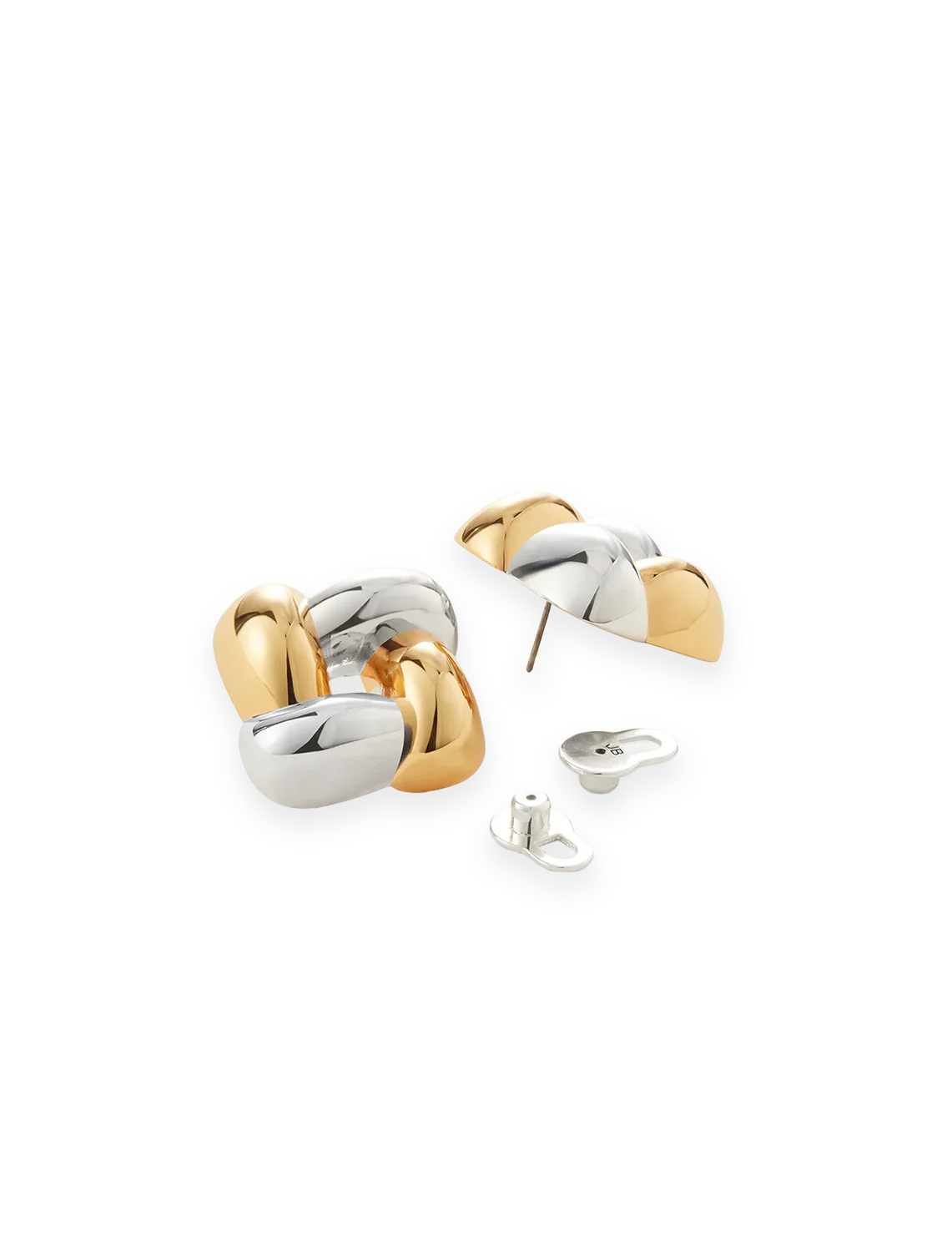 medium woven square earrings in two tone - Image 3