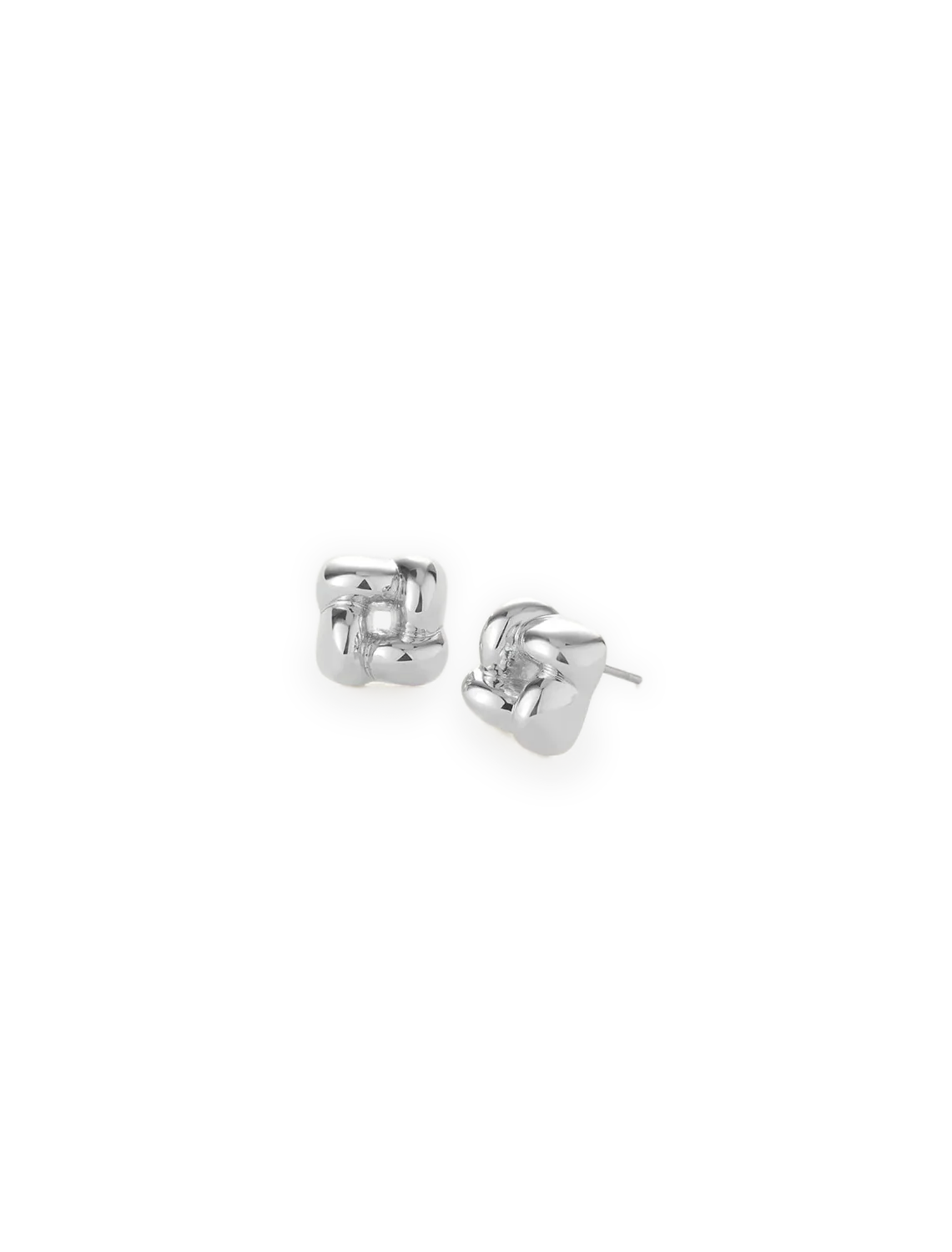 mini woven square earrings in high polish silver