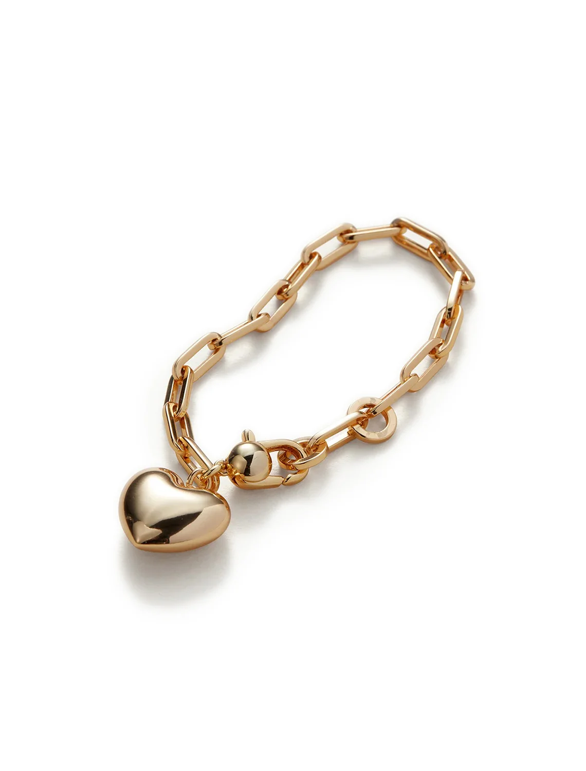 puffy heart chain bracelet in gold