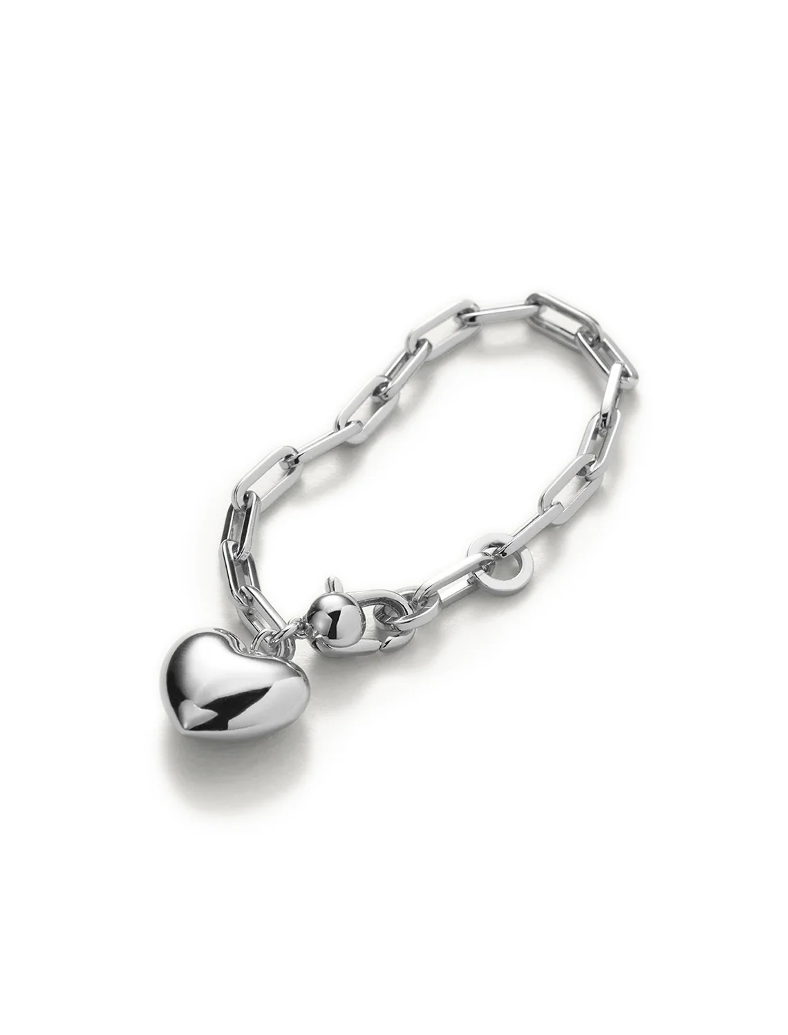 puffy heart chain bracelet in silver