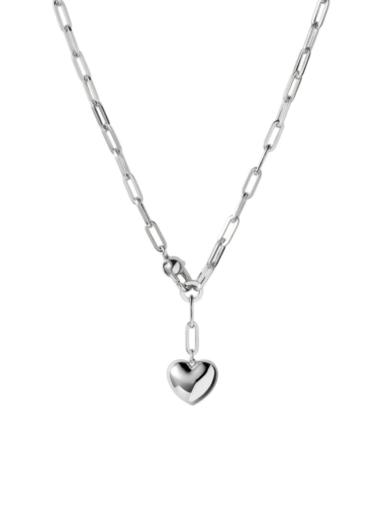 puffy heart chain necklace in silver