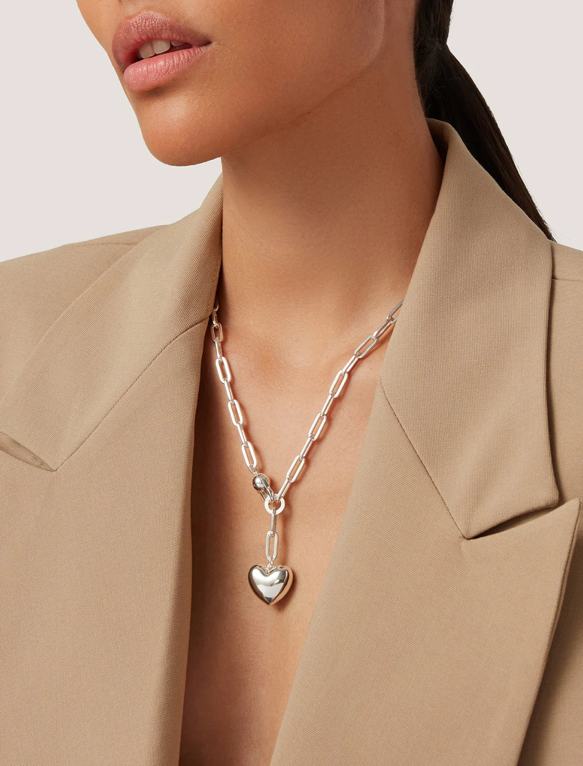 puffy heart chain necklace in silver - Image 2