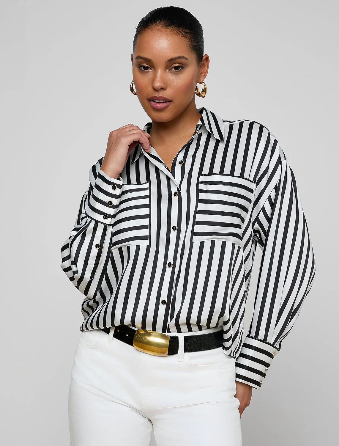 eliora blouse in black and ivory stripe - Image 2