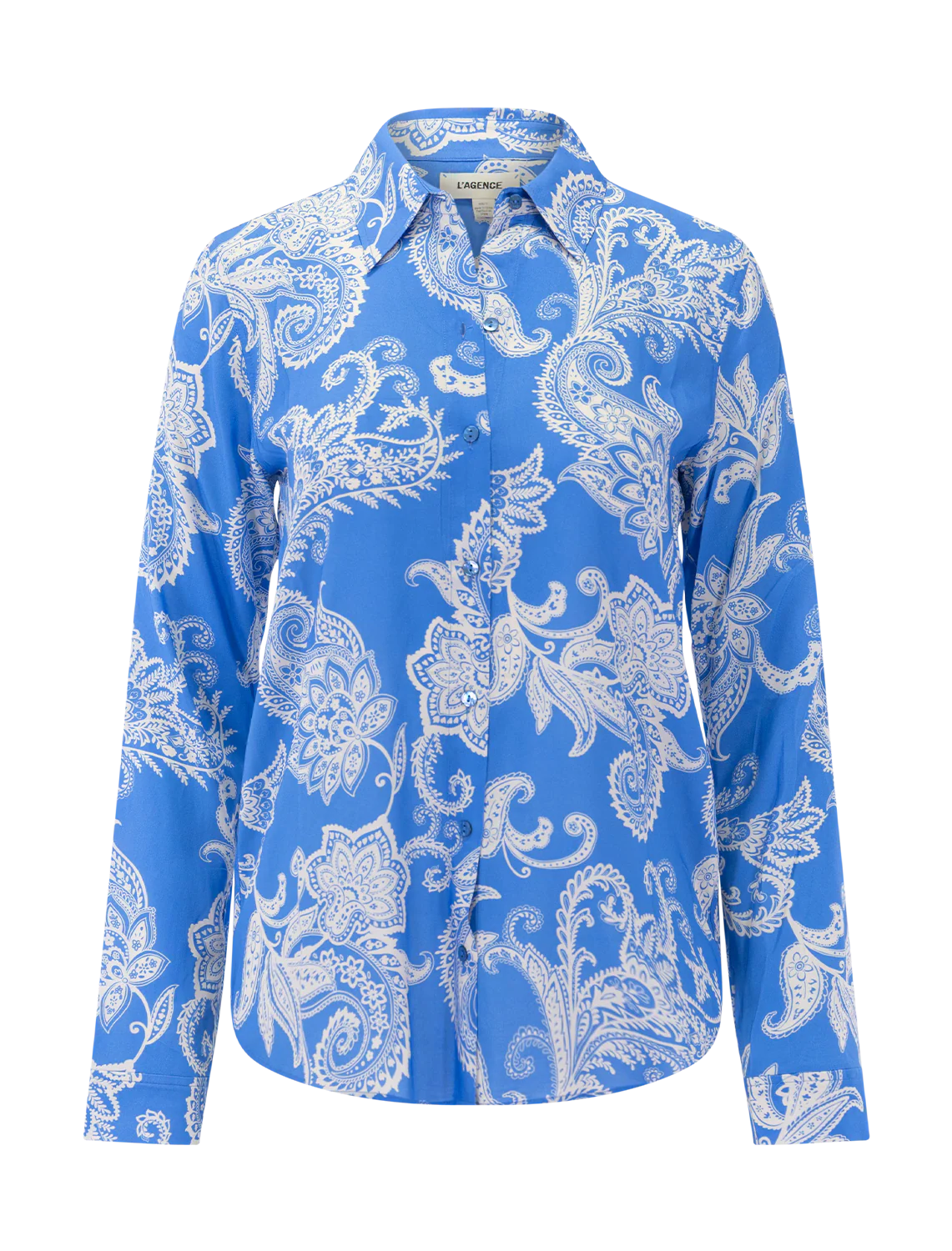 holly in regatta blue and ivory paisley