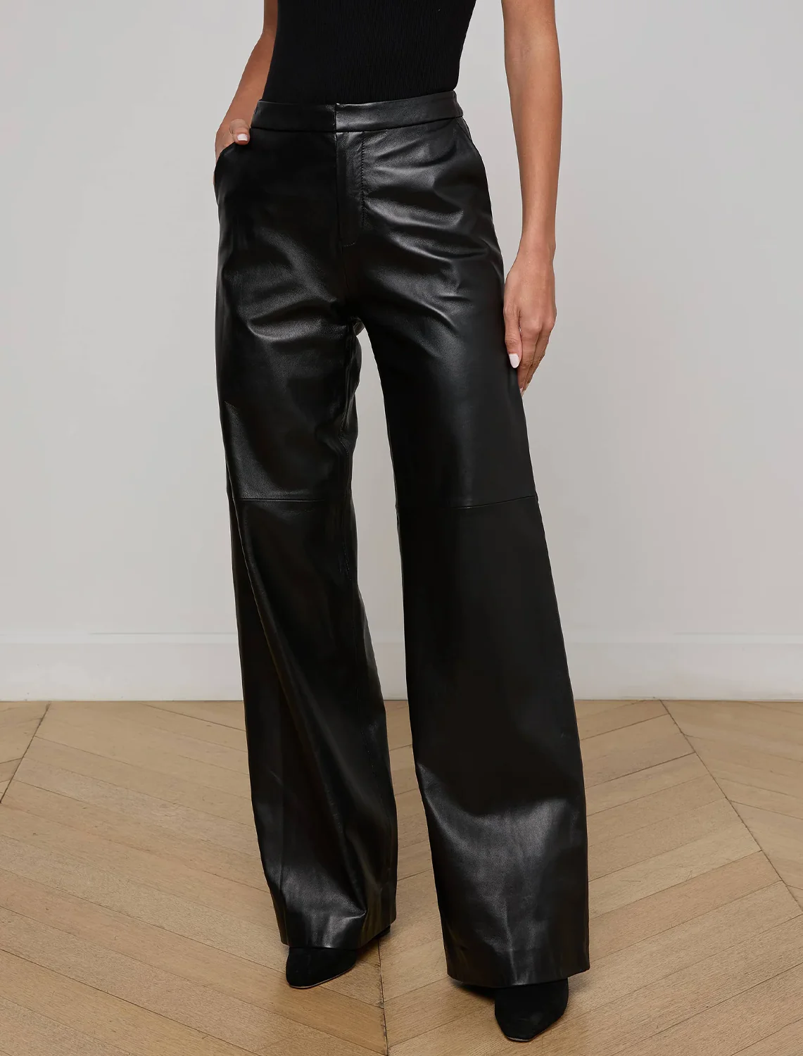 livvy black leather straight leg trouser - Image 2