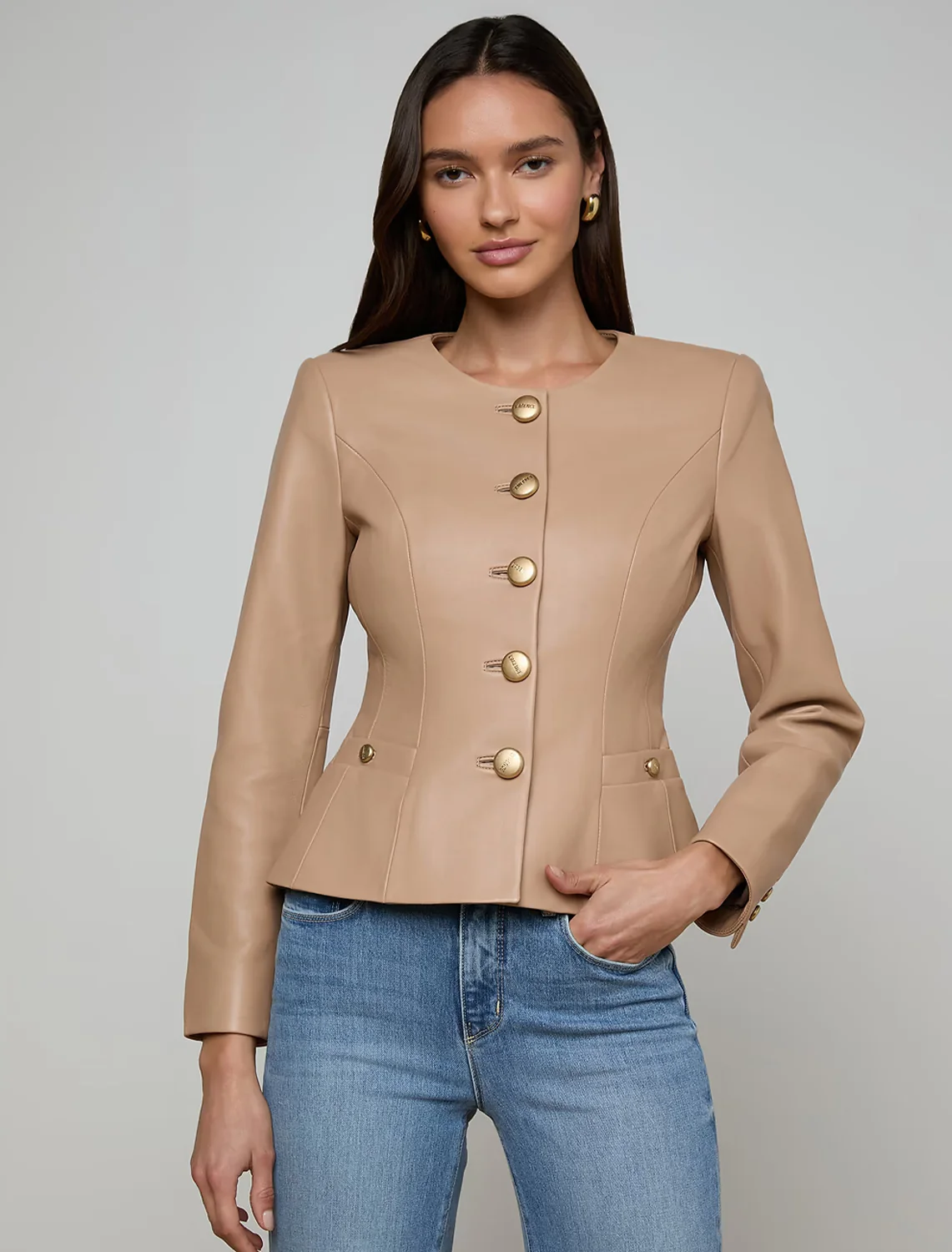 mariella leather blazer in cappuccino - Image 2